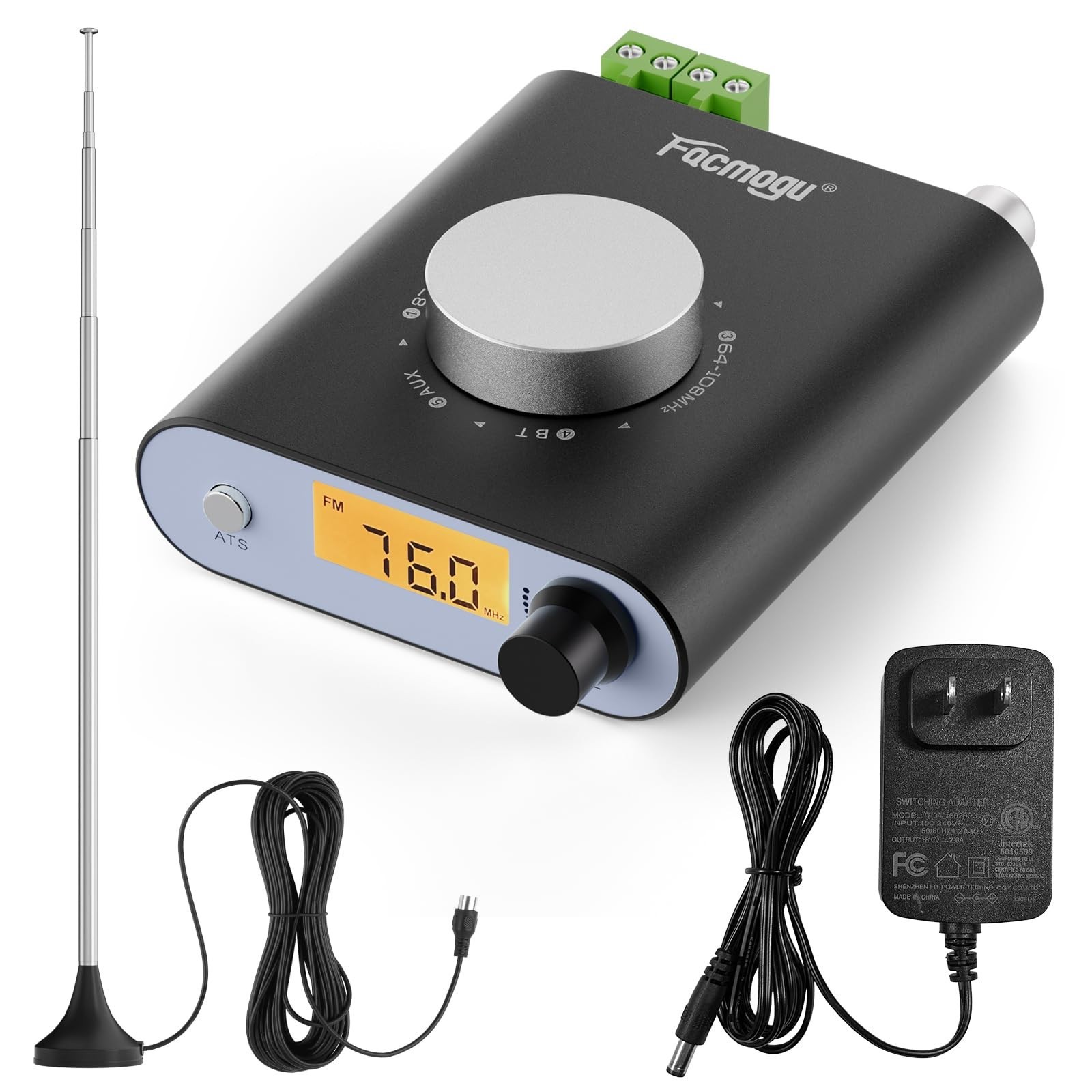 Professional FM Radio Receiver with Bluetooth & AUX, 33ft Adjustable Antenna