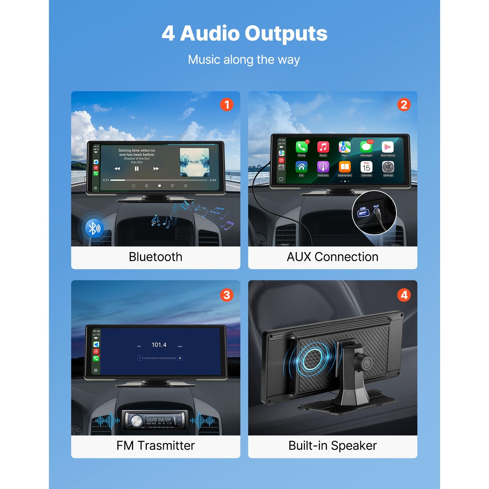 VEVOR 10″ portable Carplay Car Stereo Radio Touch Screen WIFI GPS Voice Contorl