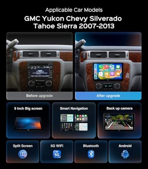 64G Car Radio Stereo for Chevy Silverado Tahoe Suburban GMC Yukon Mahogany Wood