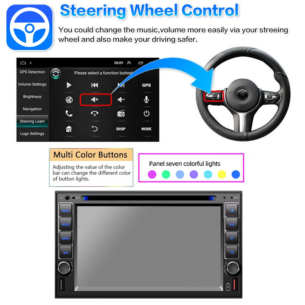 USB/SD/AUX Stereo Remote control Touch Screen DVD/CD Player Bluetooth 2 Din 6.2″