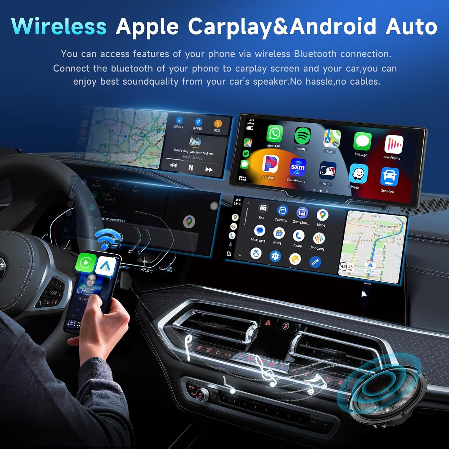10.26″ Touchscreen Wireless Carplay Portable Car Stereo Android Auto, Car Play N