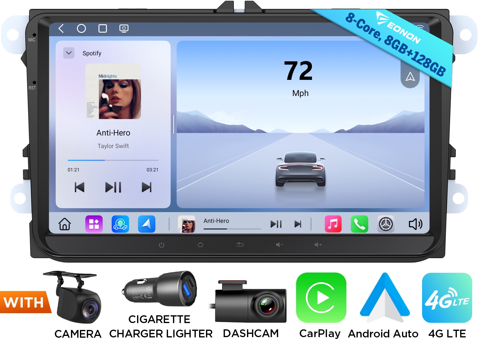 VWX6S PRO 9″ QLED 8+128 Android 13 for VW Golf MK6 2009-2013 CarPlay 4G LTE SWC