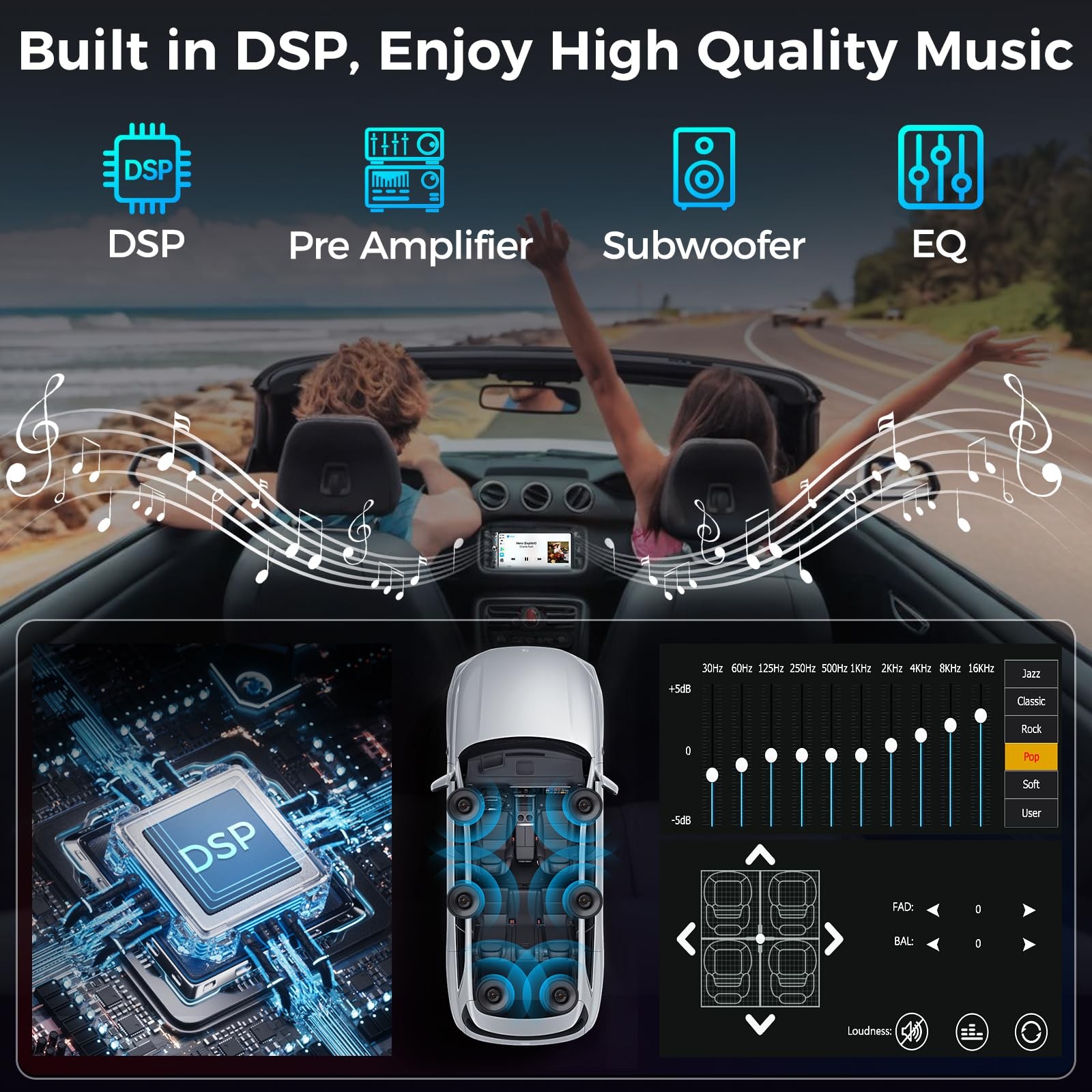 Kissound Double Din Car Stereo with 7″ HD Touchscreen, Wireless Apple