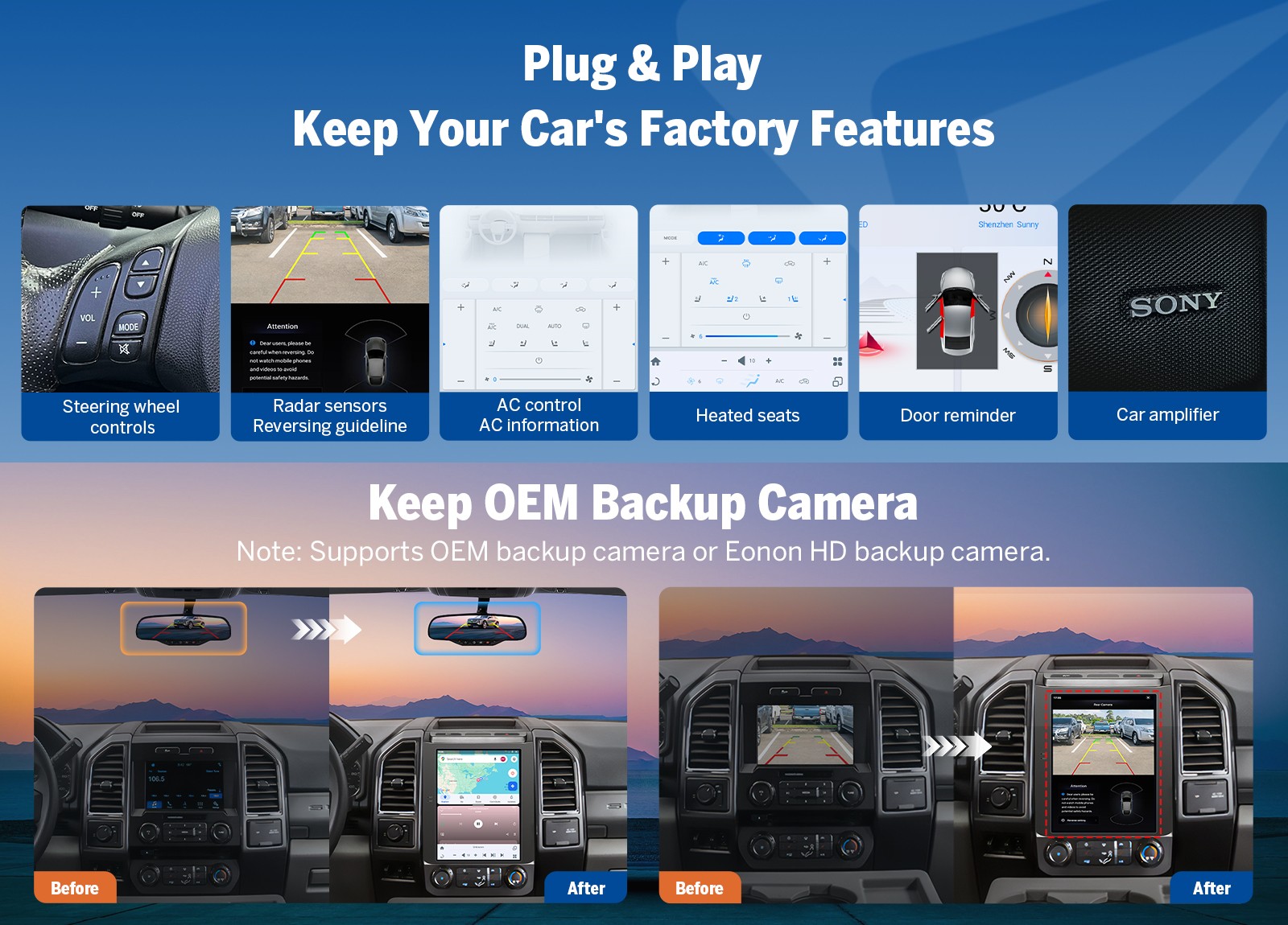 OBD+DVR+ 4+64 Android 12.1″ Car Stereo Radio CarPlay GPS For Ford F150 2015-2020