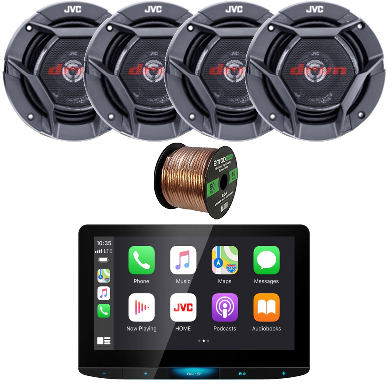 JVC KW-Z1000W Bluetooth USB Radio Car Receiver, 4x 5.25″ 260W Car Speakers, Wire