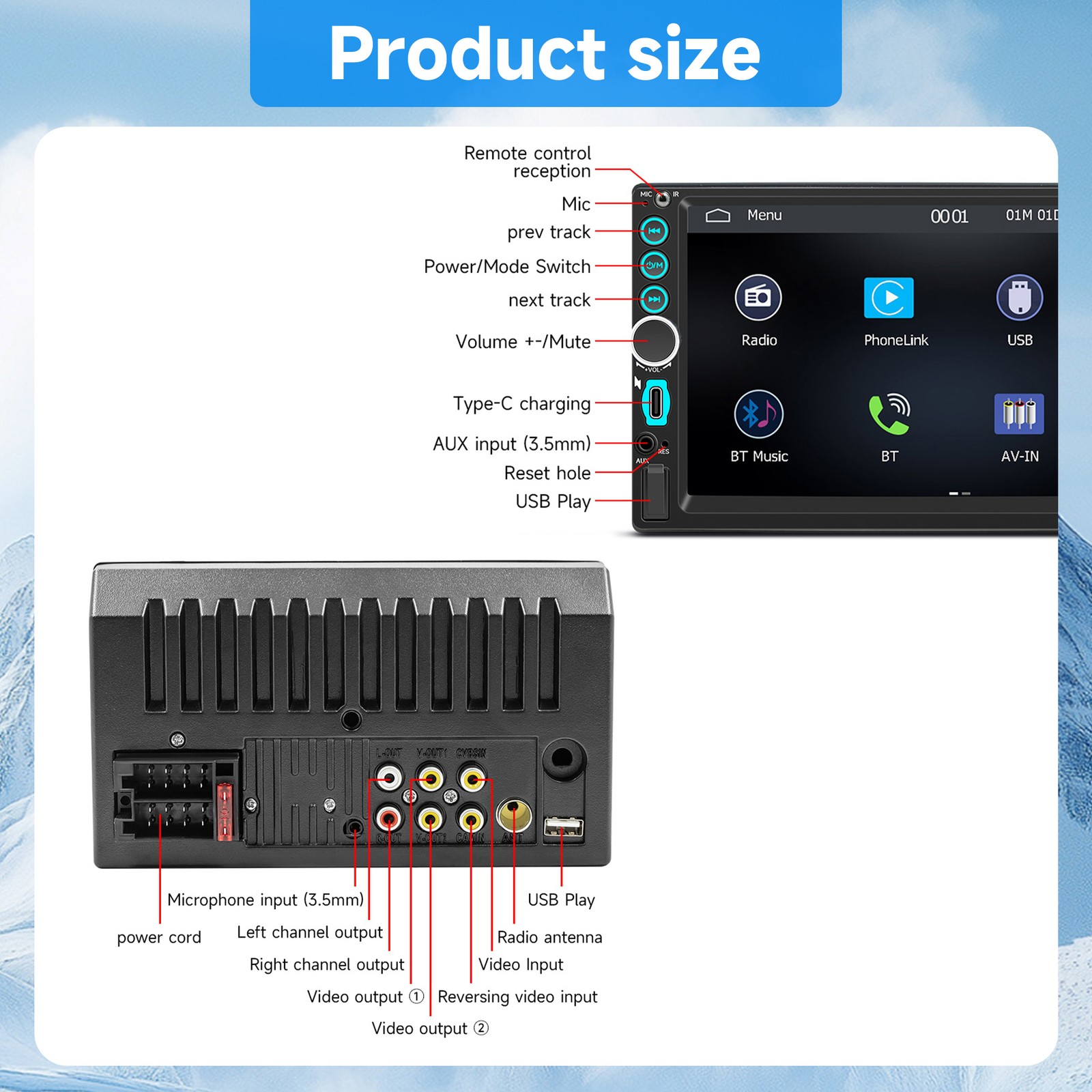 DUAL 2-DIN 7″ TOUCHSCREEN CAR STEREO WITH BLUETOOTH, APPLE/ANDROID CARPLAY US