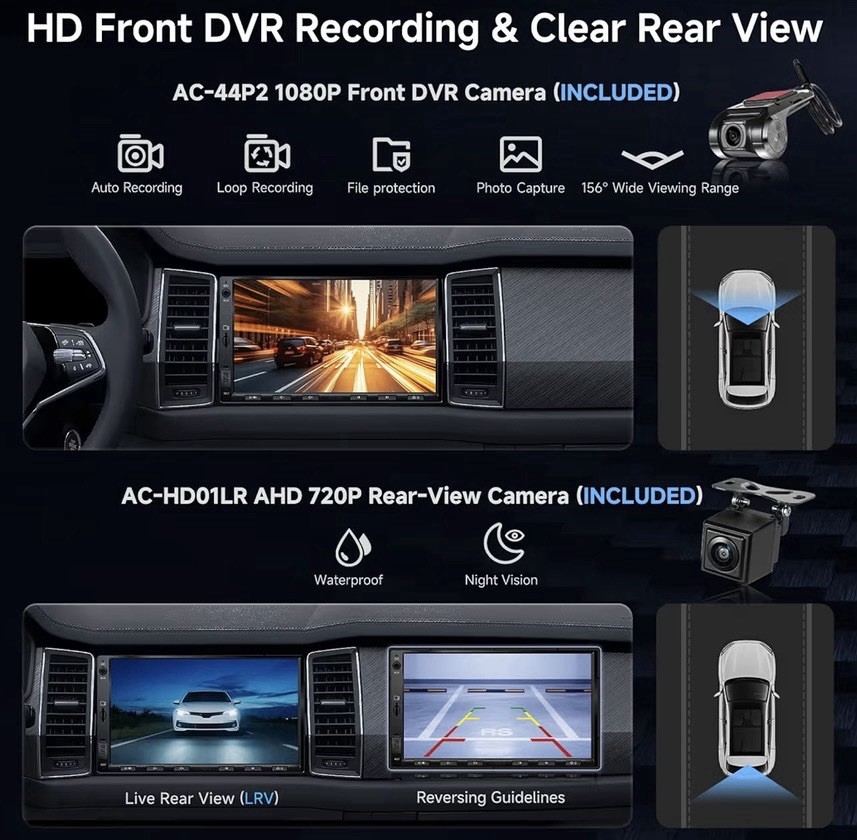 ATOTOZONE A5L 7″ Android Car Stereo Wireless CarPlay Dash Cam & Backup Camera
