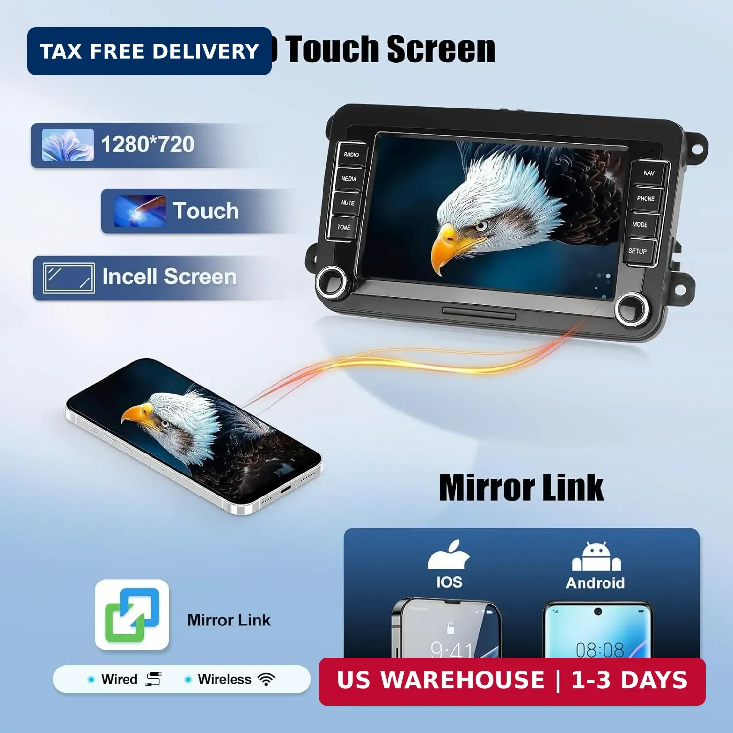 Car Stereo for VW Passat Jetta Tiguan Golf MK5 MK6 T5 EOS Polo 7 Inch Touchscree