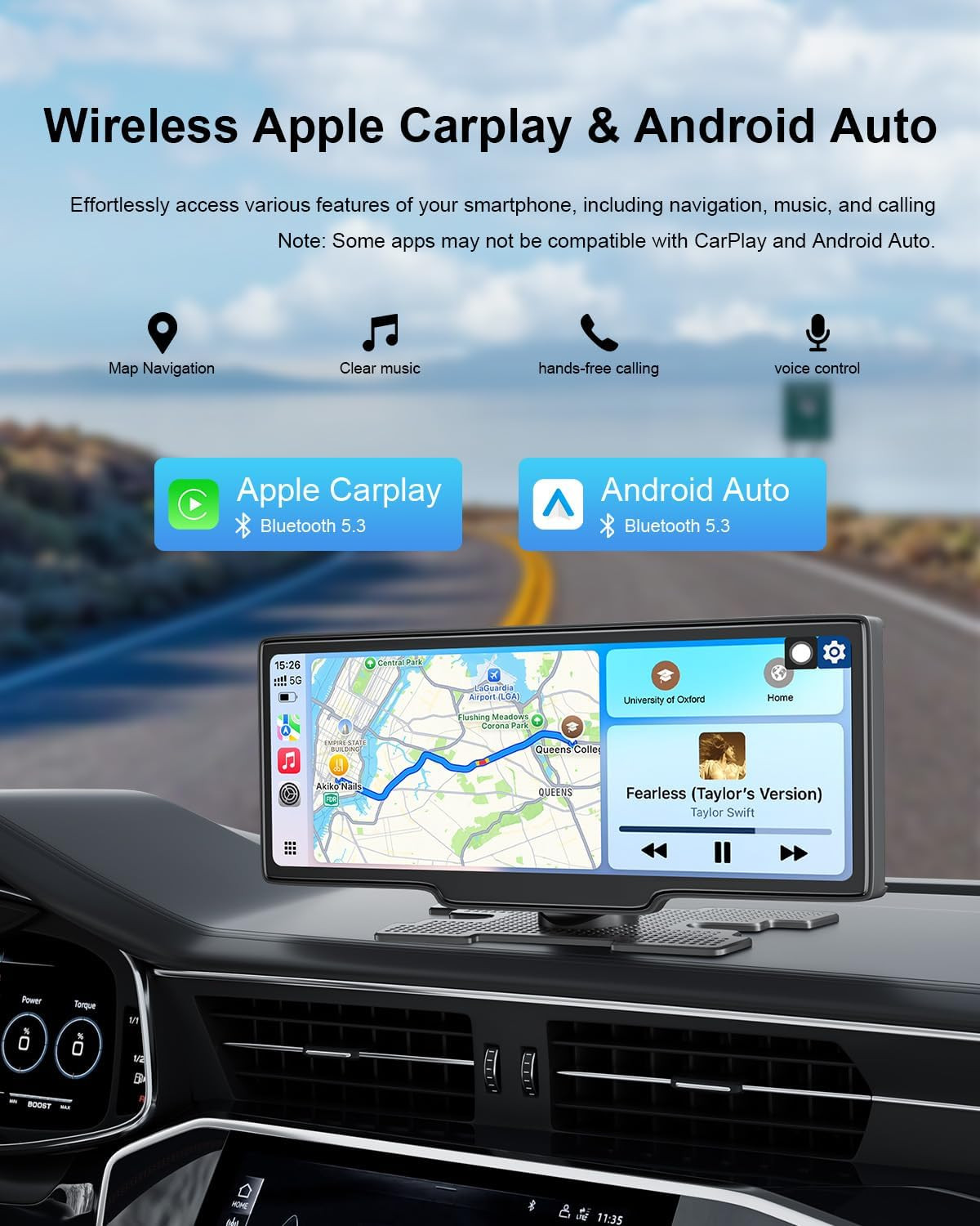 Wireless Carplay Screen for Car, 10.26″ Car Play & Android Auto Screen, Car