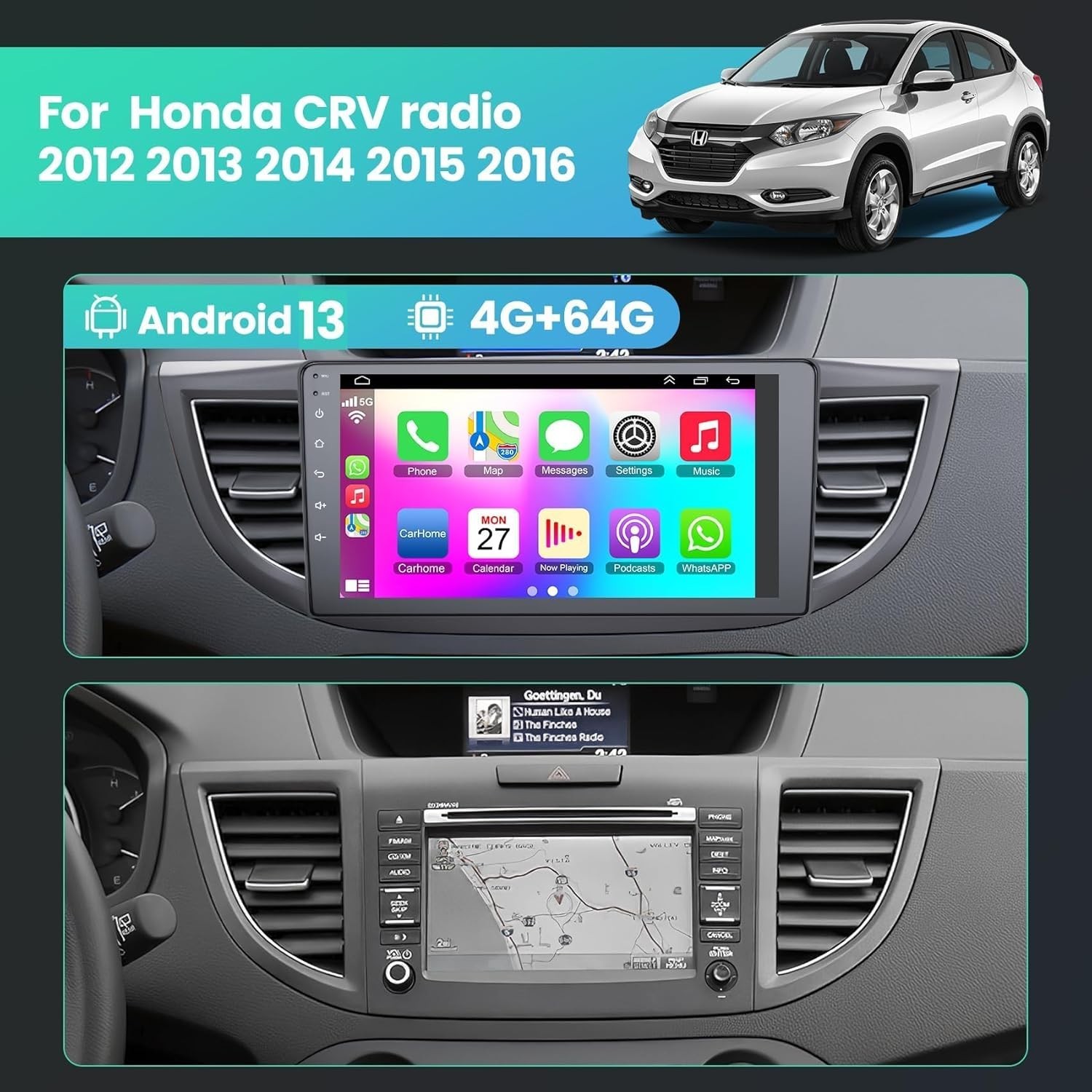 10″ 8Core 4+64G Android Auto Carplay Stereo for Honda CRV 2012-2016