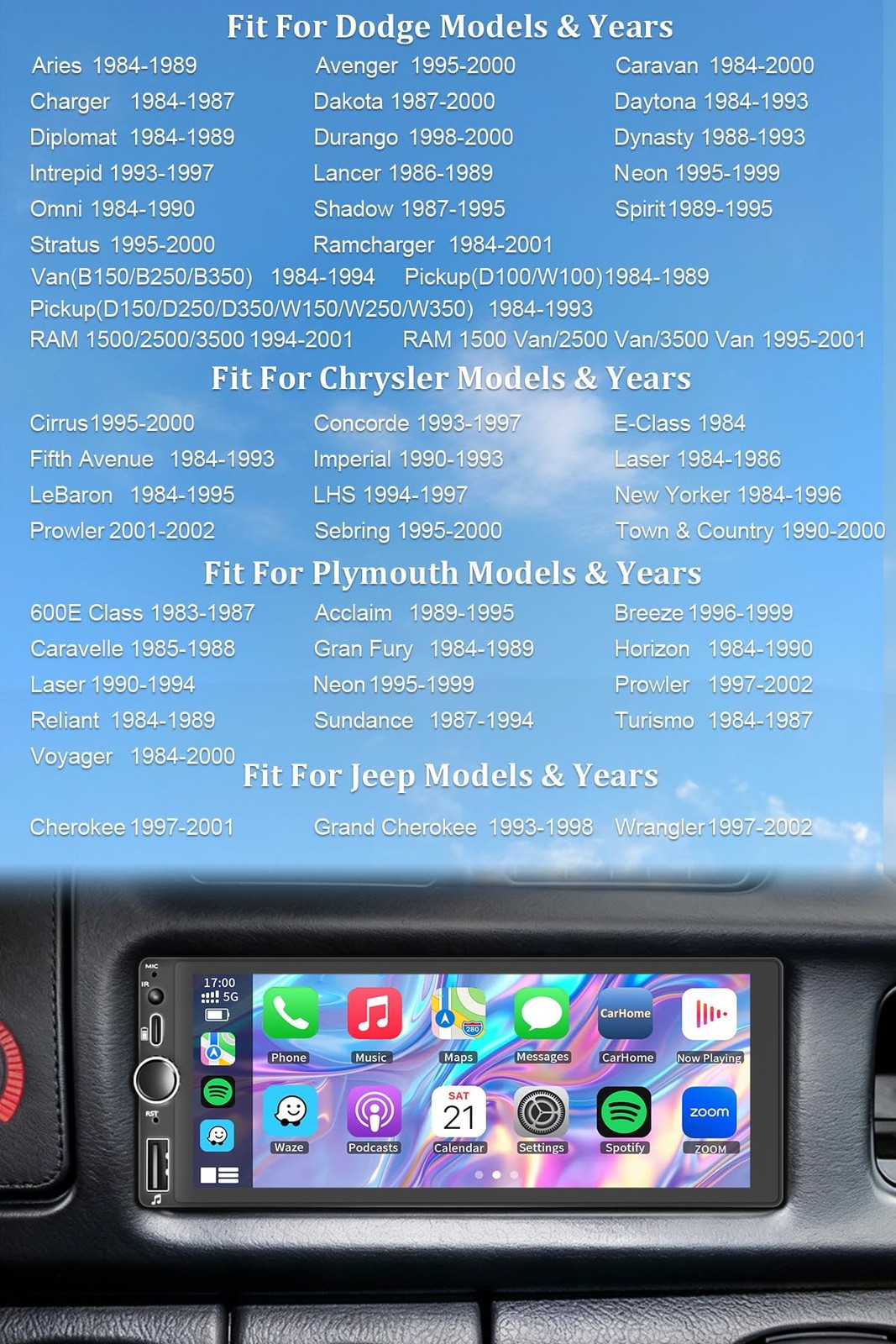 Car Radio Stereo for Dodge Ram Dakota Caravan – Wireless CarPlay & Android Auto