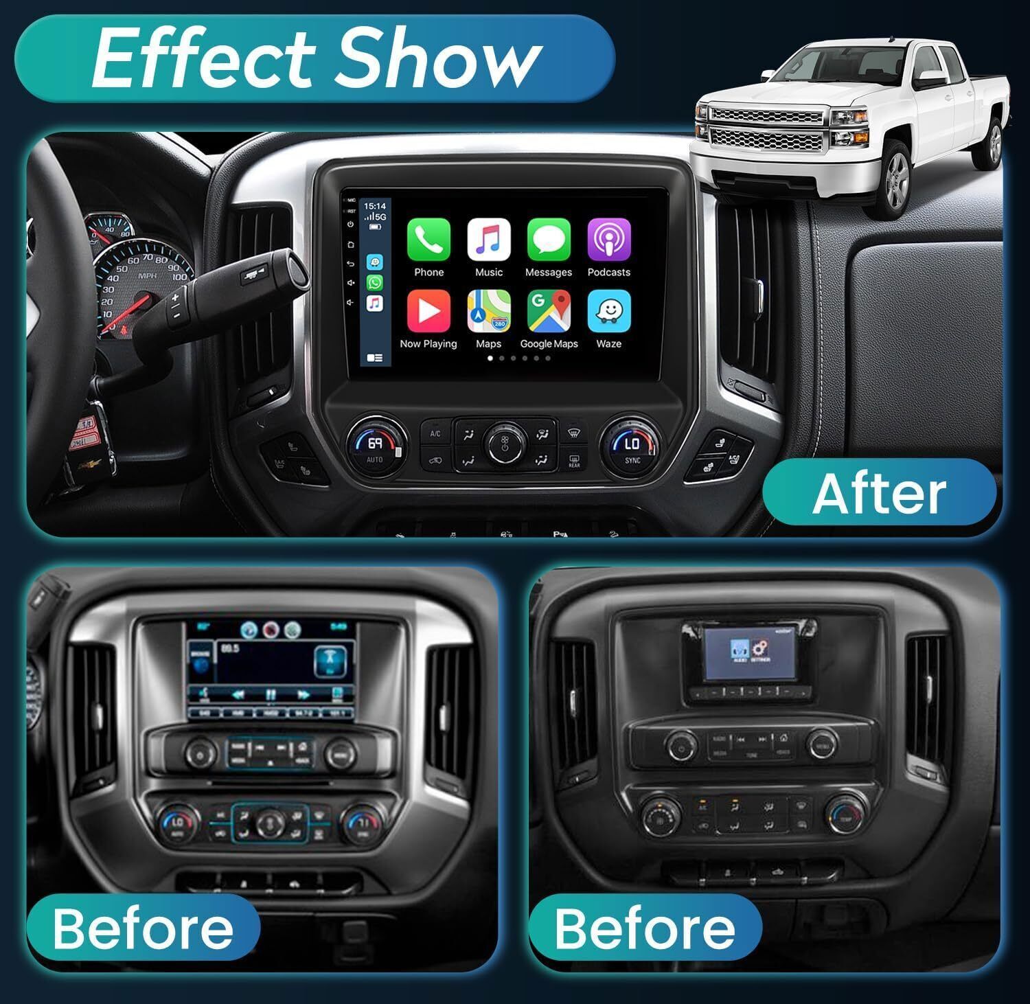 64G Screen Android 13 Car Radio GPS For Chevrolet Silverado GMC Sierra 2014-2018
