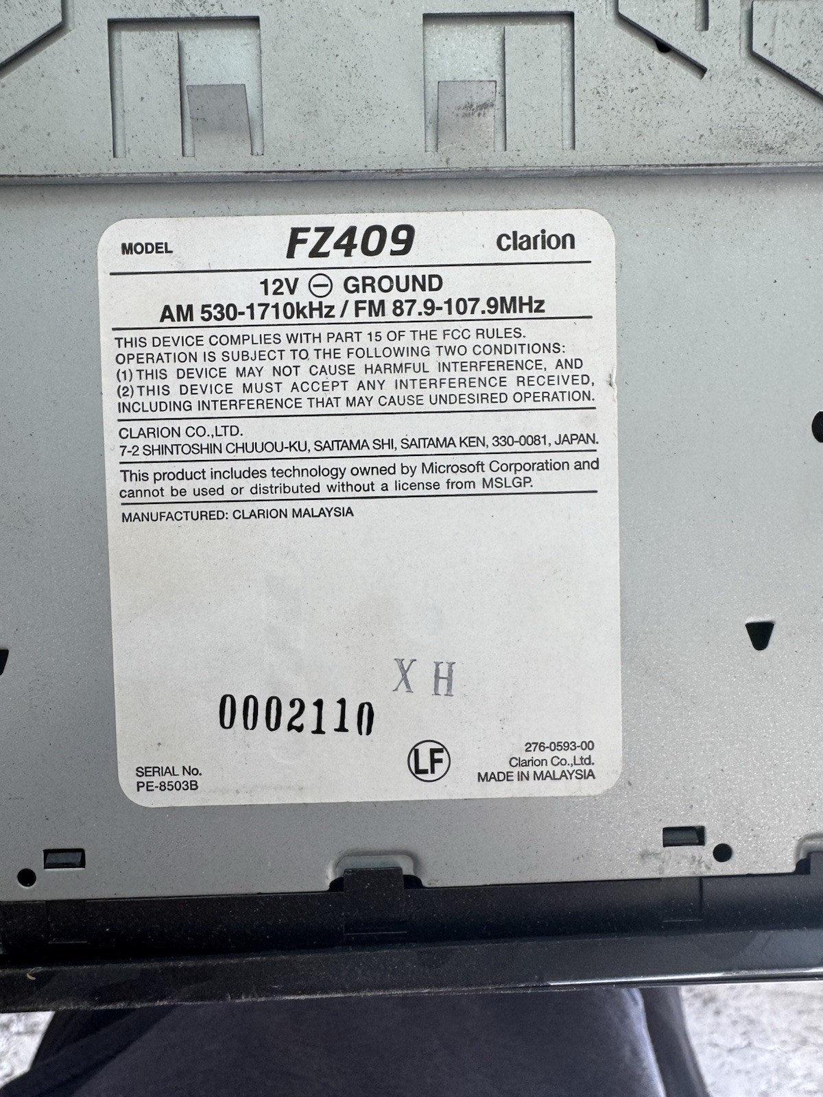 Clarion Media Player Fz409