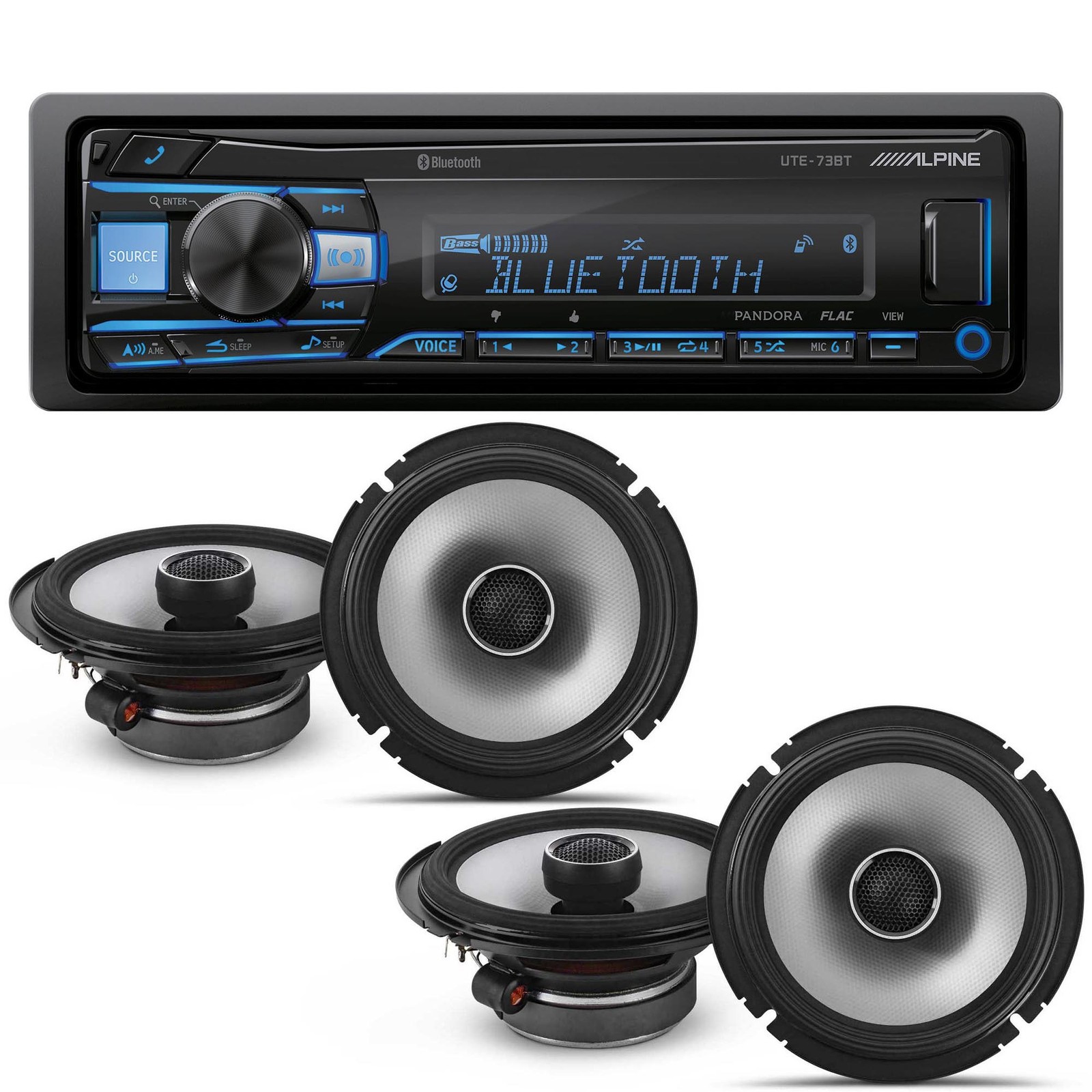 Alpine UTE-73BT Receiver & S2-S65 Coax Speakers, 2 Pairs, Bluetooth, 6.5″ Type S