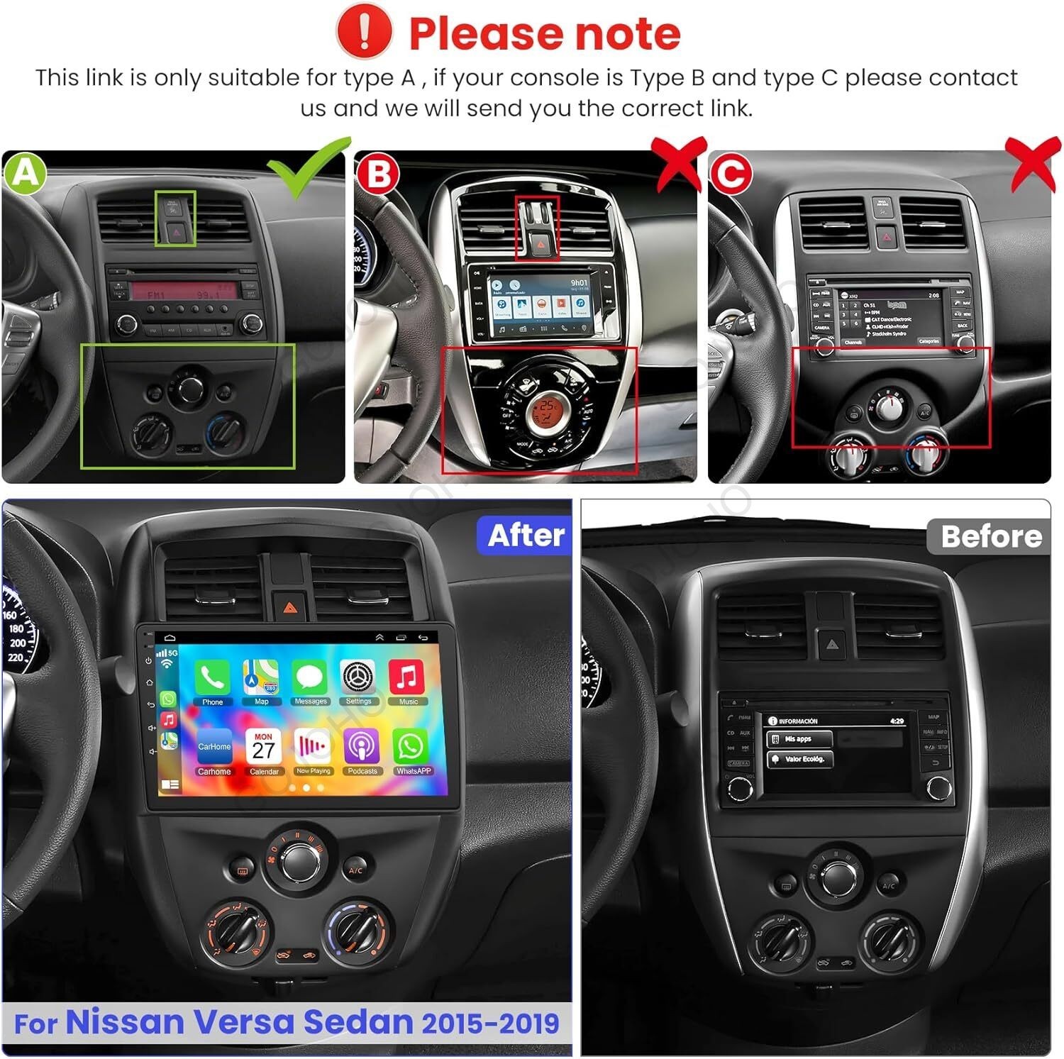 4+64GB Car Radio Stereo Carplay GPS For 2015-2019 Nissan Versa Sedan Android15