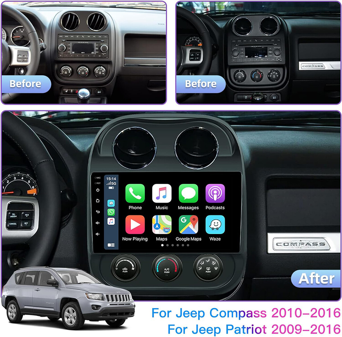 Apple Carplay Car Stereo Radio GPS For Jeep Compass 2010-2016 Patriot 2009-2016