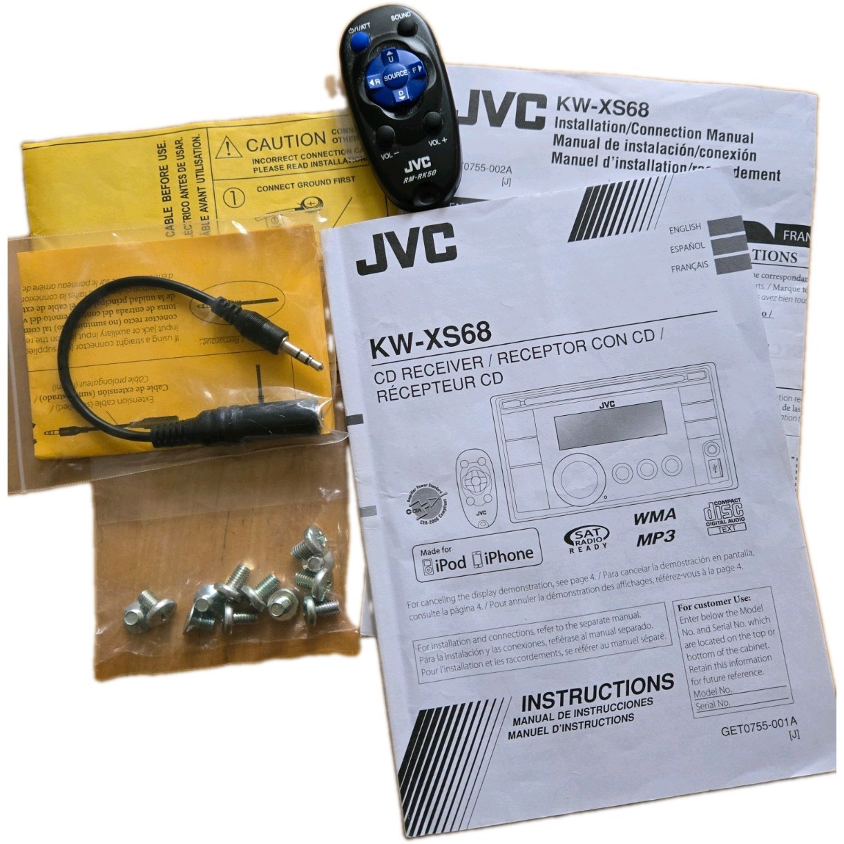 JVC KW-XS68 Universal Car Stereo Radio CD Receiver, Aux, USB With Remote