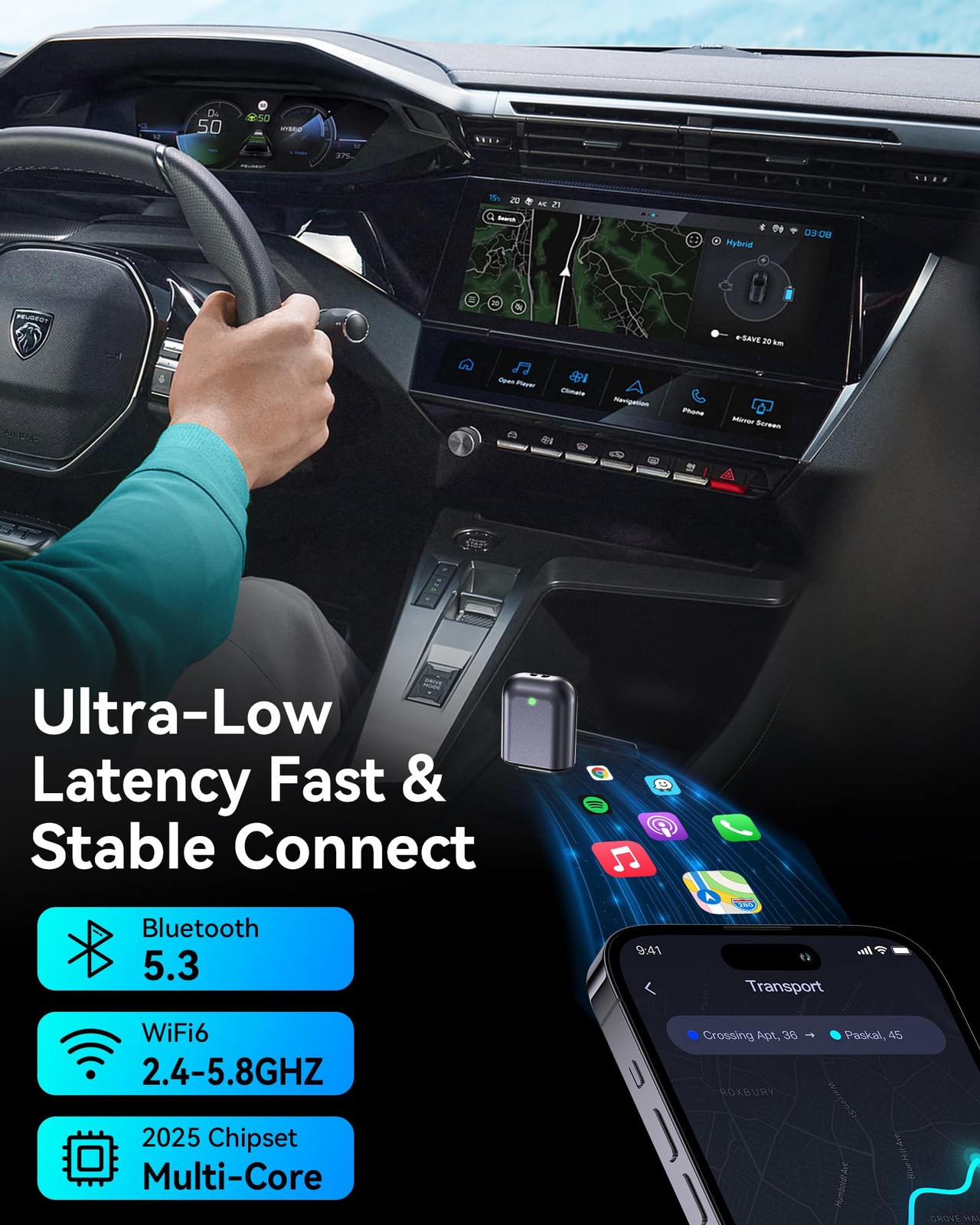 Burnt Sugar Wireless Carplay Adapter for iPhone 2026 Upgraded, Bright Gray