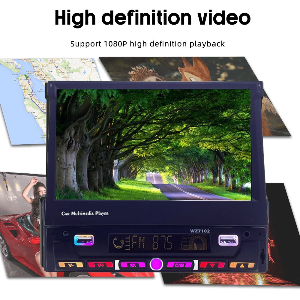 7″ Single Din Motorized Car Stereo Android Auto Radio Wireless Carplay