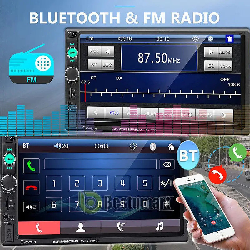 7″ Double 2 DIN Car MP5 Player Bluetooth Touch Screen Stereo Radio With Camera