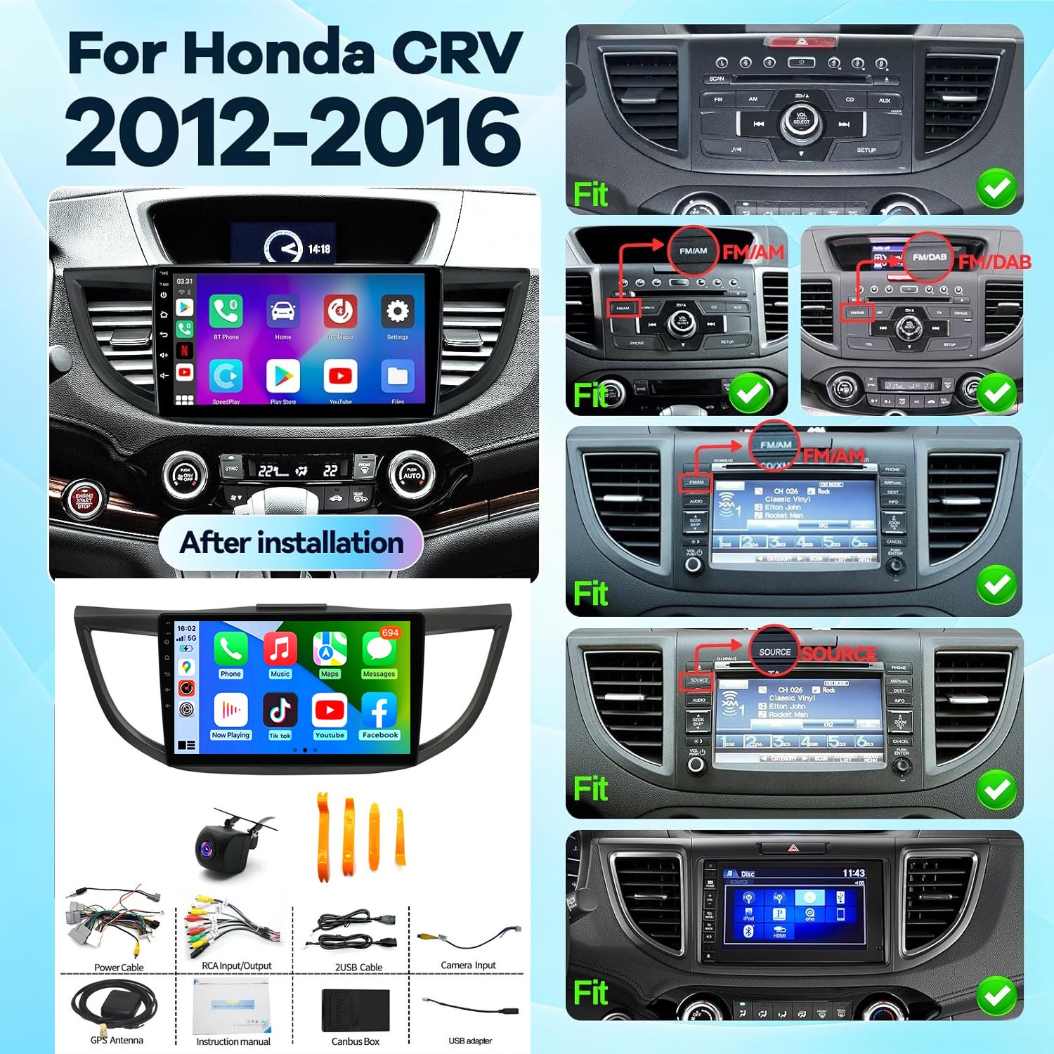 10” Android 12 Carplay Radio Stereo Navi For For Honda CRV 2012 2013 2014-2016
