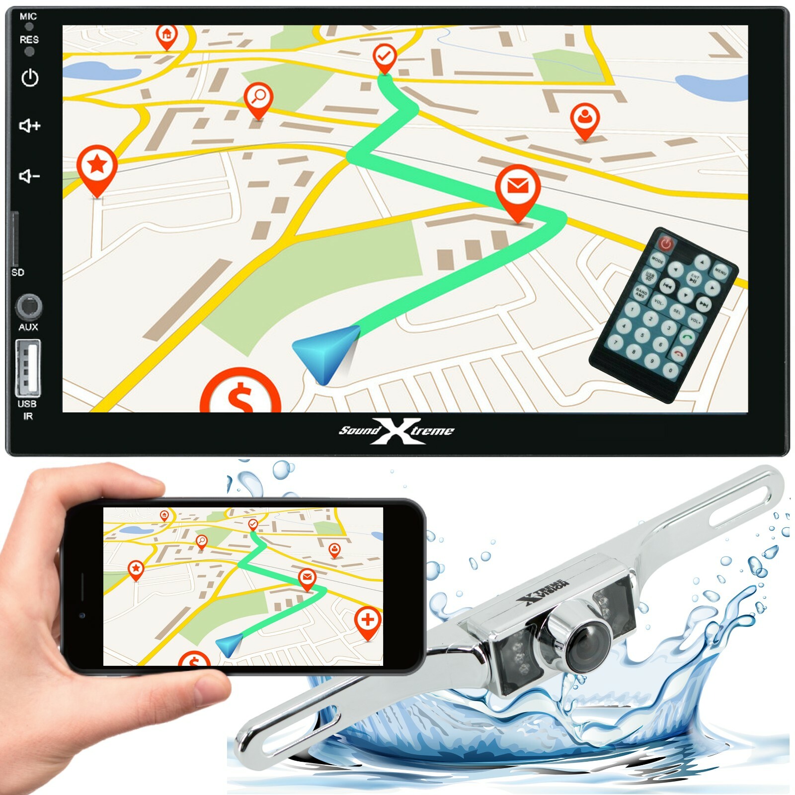 Double Din 7″ HD MP5 MP3 Player w/ Touchscreen USB w/ BT, MIRRORLINK + CAM2