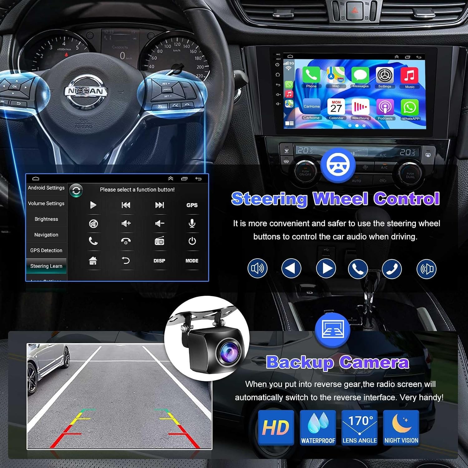 For 2014-2017 Nissan Rogue 8Core 64G Apple Carplay Android Auto Stereo GPS Radio