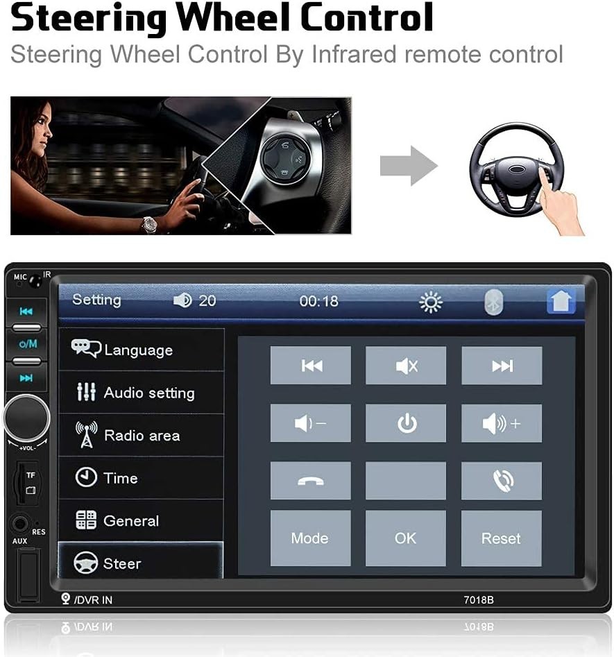 7″ Touchscreen Double Din Car Stereo with Bluetooth, DVR & Rear View Camera