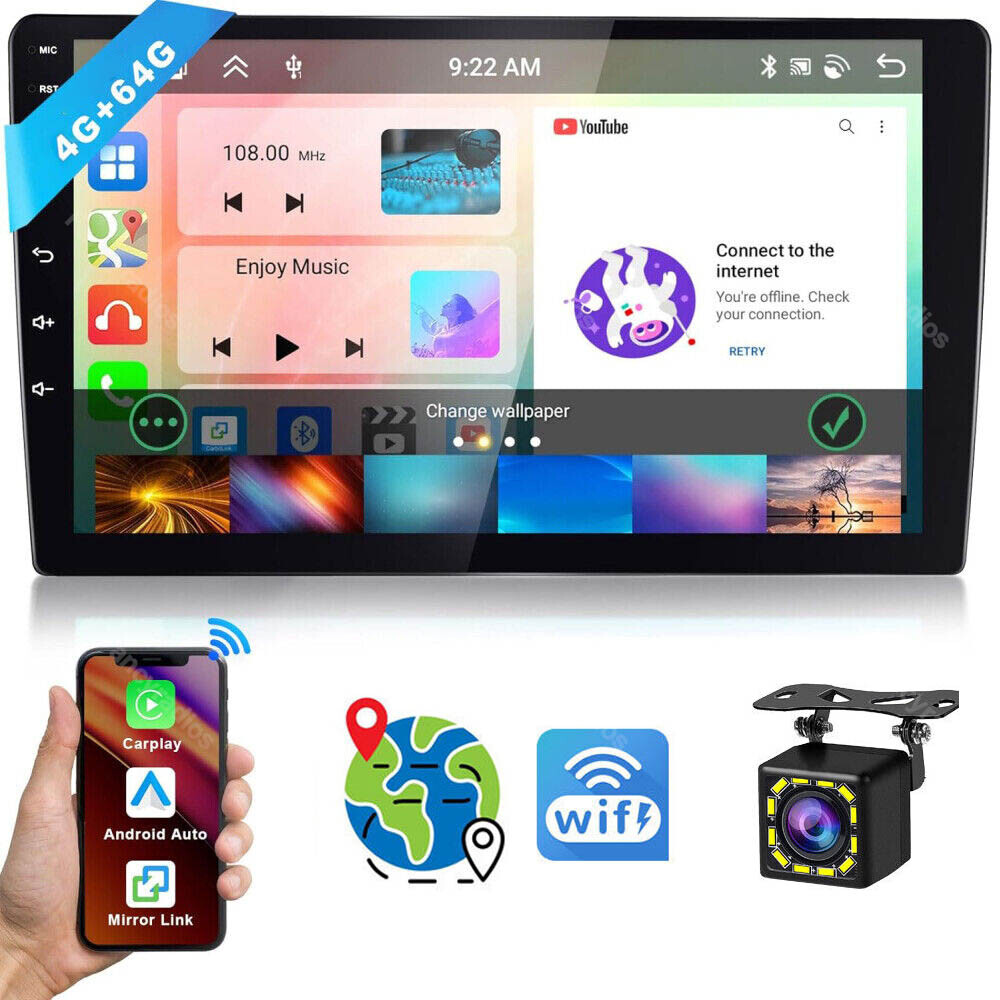 9″ 4GB+64GB 2Din Android 13 Carplay Car Stereo GPS Navi WIFI FM Radio +Camera