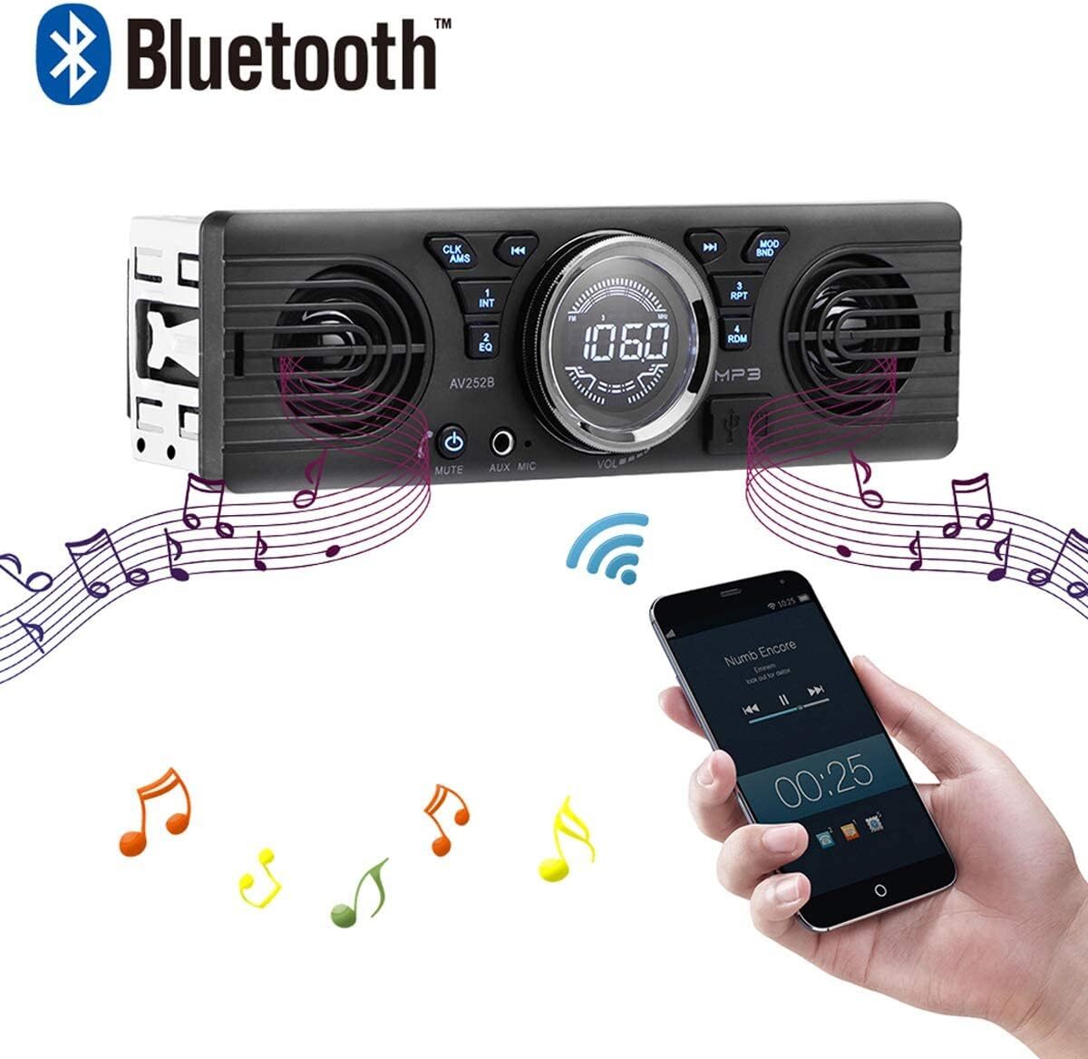Single 1 Din FM Bluetooth Car Stereo Radio Head Unit Built-in Speakers In-Dash