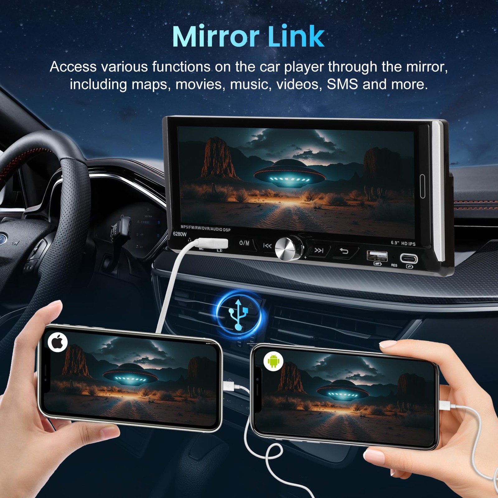 Estereo De Un Din Với Pantalla Tactil Y Carplay Inalambrico De Lujo Pro