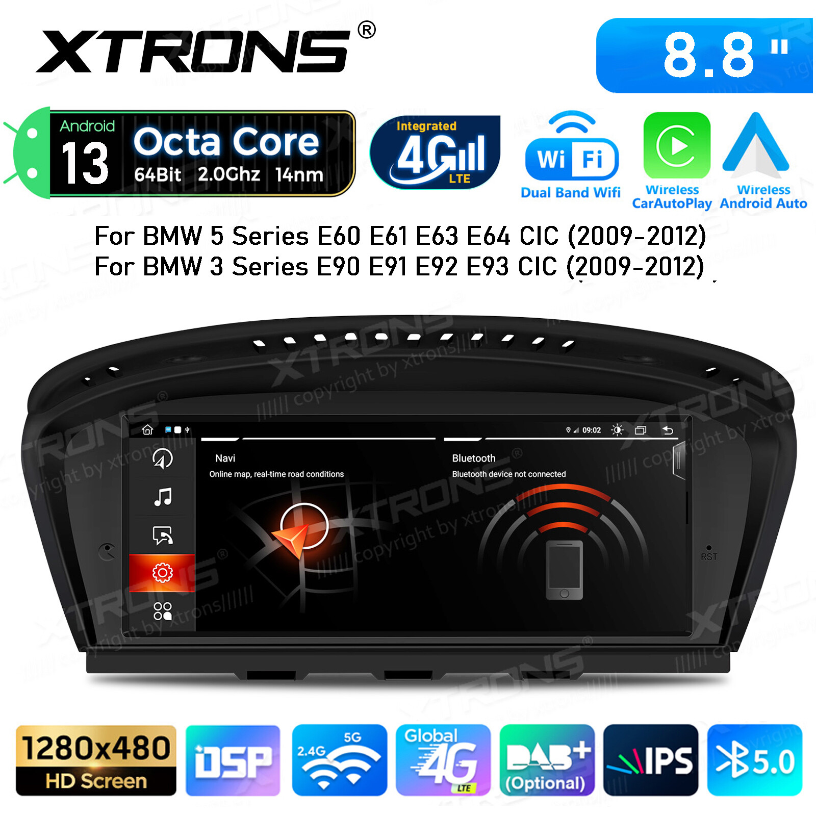 For BMW 3/5 E60 E90 E91 E92 E93 CIC 8.8″ Android 14 Car Stereo GPS 2+32G 8-Core