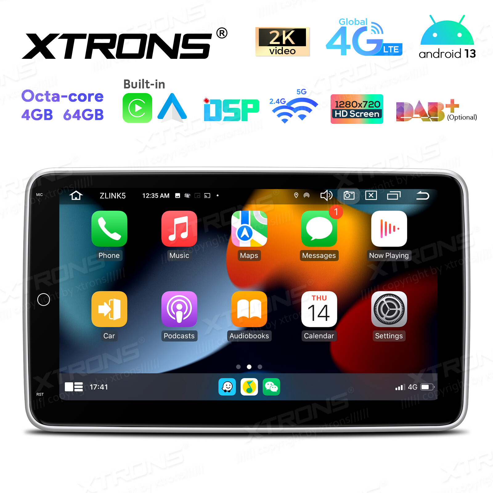 10.1″QLED Single 1-DIN Android 13 64G Car Stereo GPS Radio Sat Navi 4G LTE WiFi