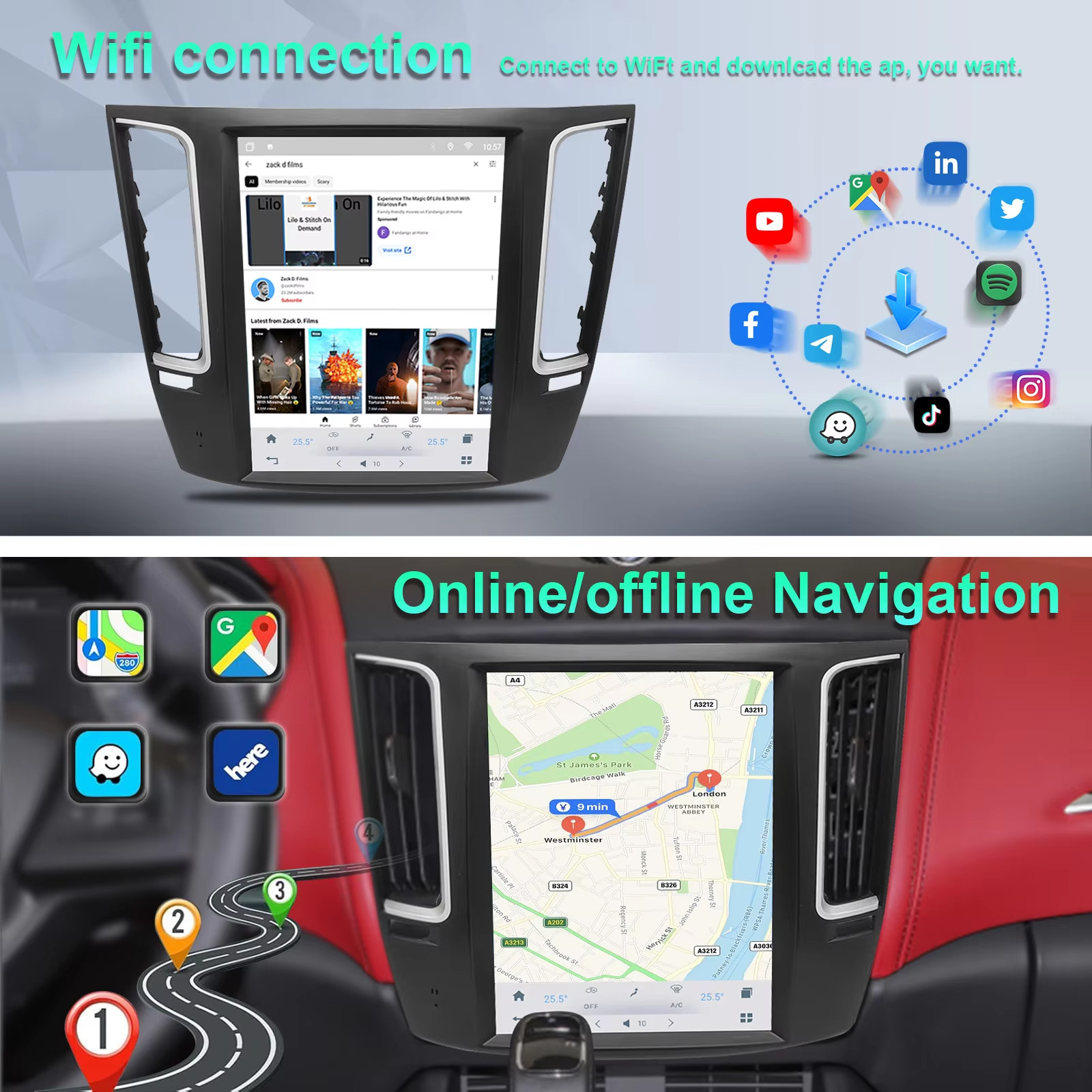 10.4″ Tesla Vertical Screen Car Navi GPS Radio For Maserati Levante 2015-2021