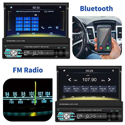 (Stable) 7 Inch Single Din Carplay Car Stereo, Flip Out Touch USB, Carplay