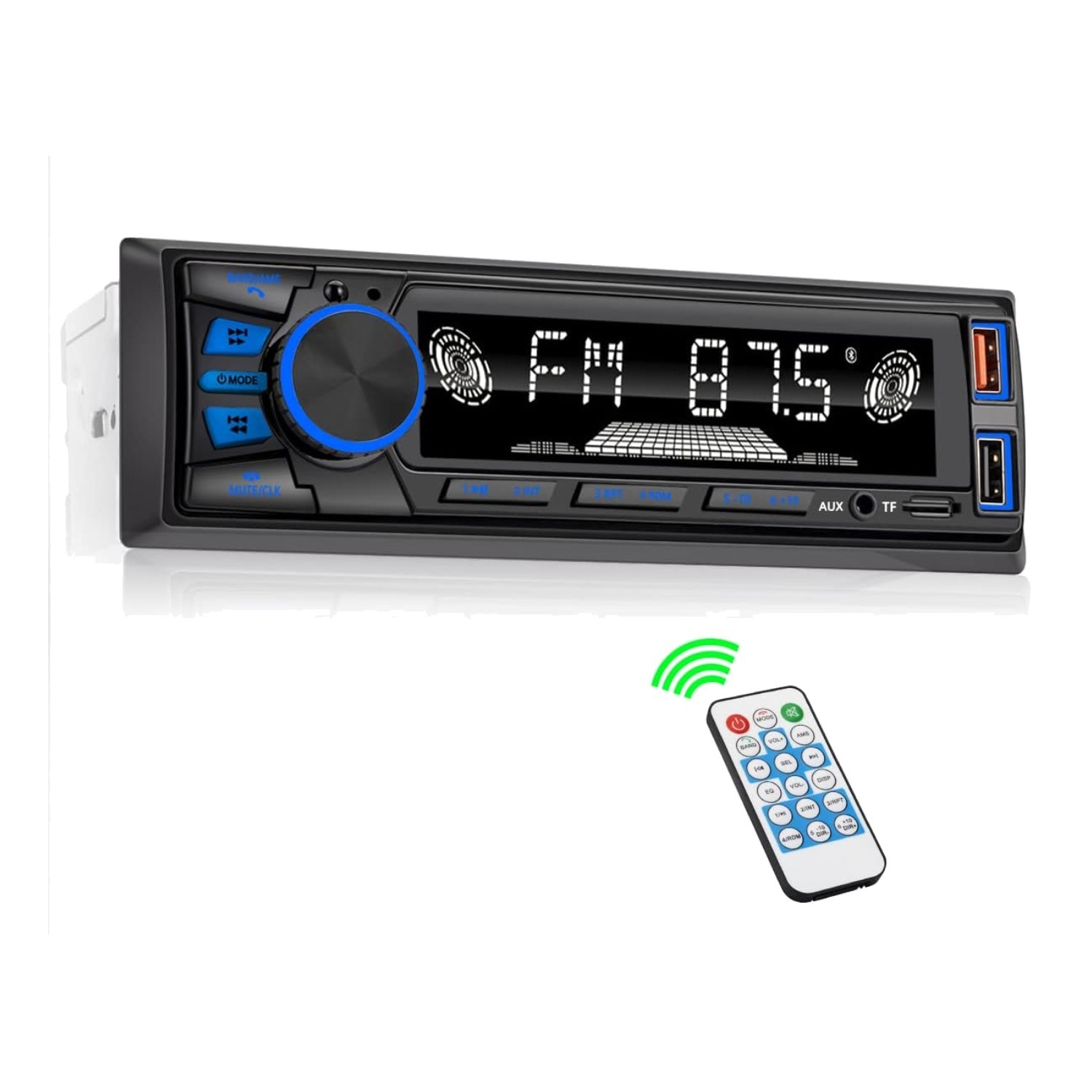 Single DIN Bluetooth Car Stereo with FM Tuner, Dual USB & Equalizer Settings