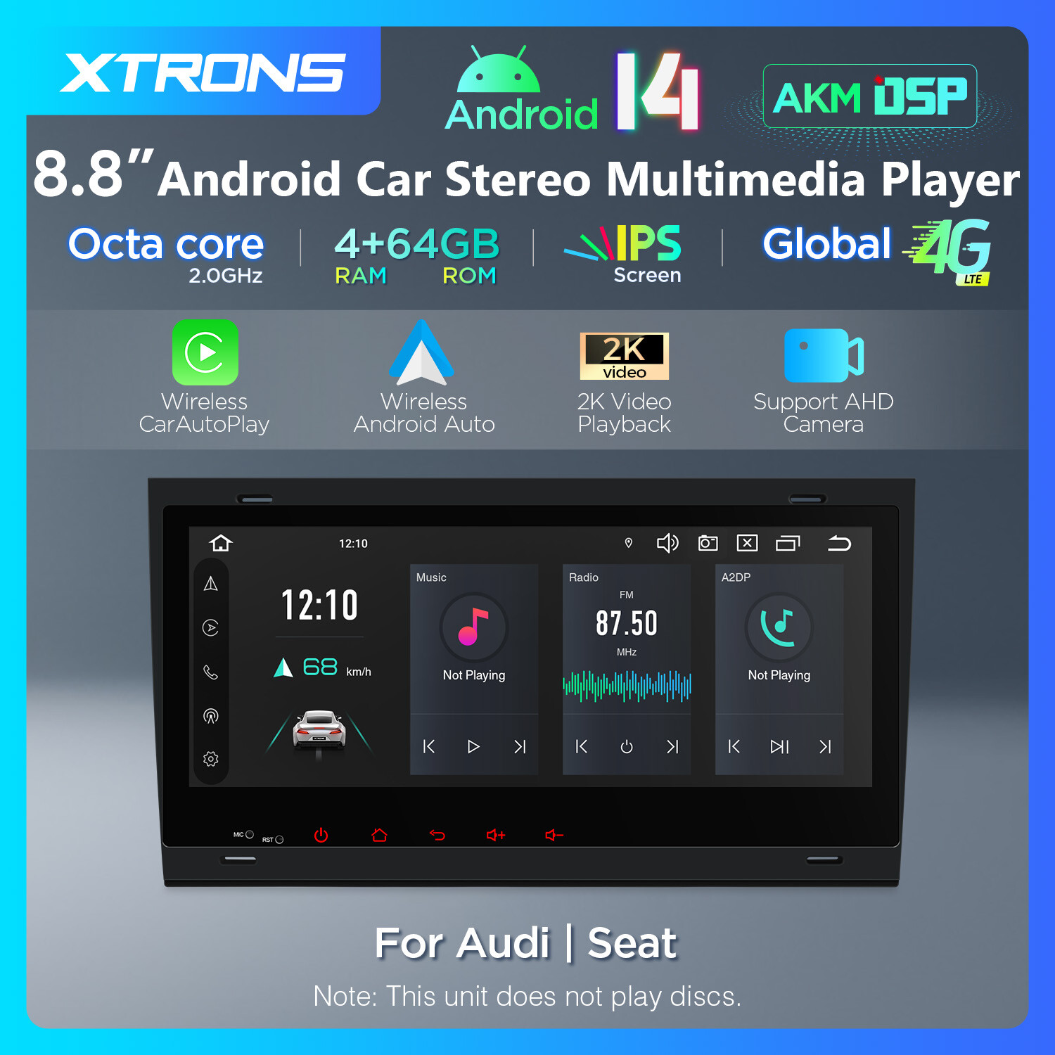 8.8″ Android 14 8-Core 4+64GB Car GPS Stereo Radio Sat Nav For Audi A4 S4 RS4 B6