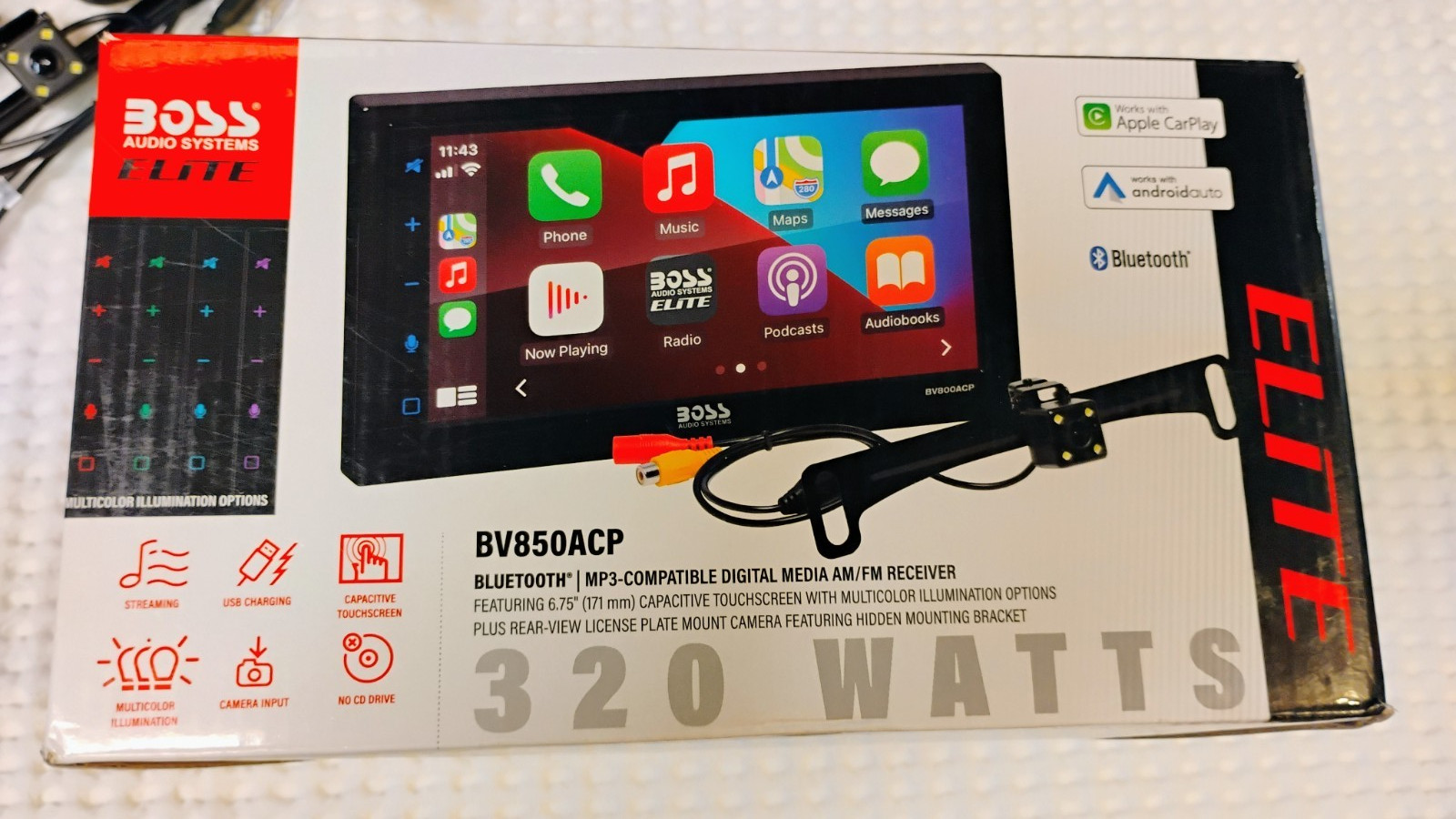New Open Box Boss Audio Systems Elite BV850ACP Receiver + Cam, Complete Unused