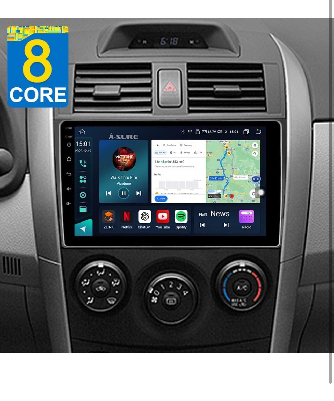 64GB DVR+ For Toyota Corolla 2006-2012 Android 64G Car Stereo Radio GPS Navigati