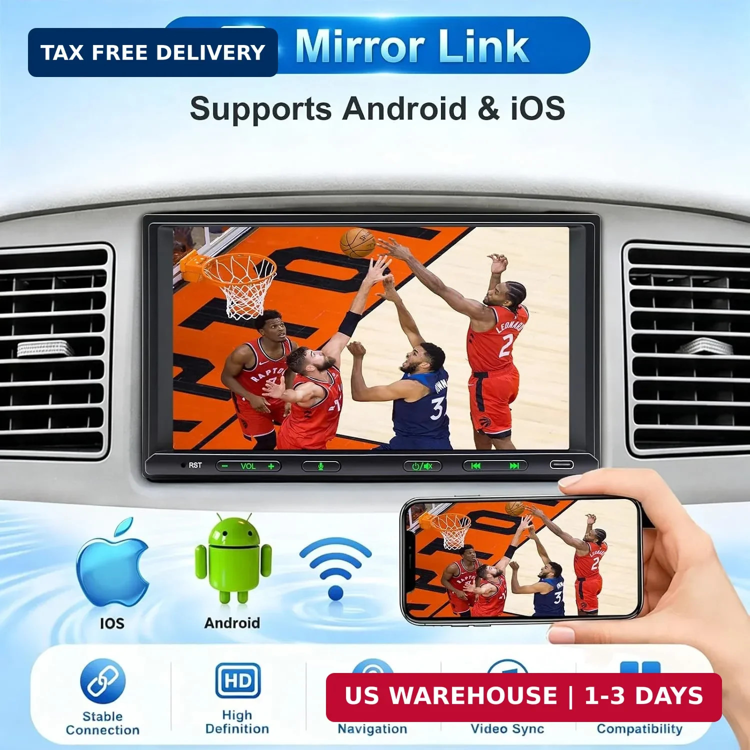 Double Din Car Stereo Wireless Apple CarPlay Android Auto, 7in Double Din Radio