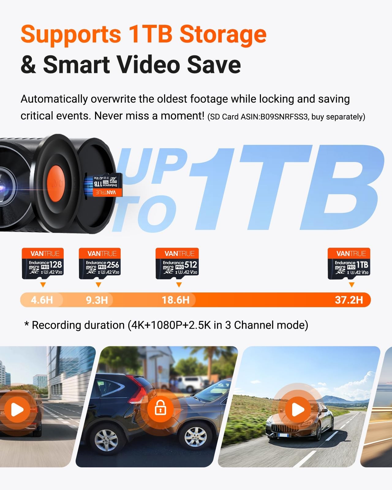 Vantrue N4 Pro S 4K 3 Channel Dash Cam Triple STARVIS 2, 4K+1080P+2.5K Front