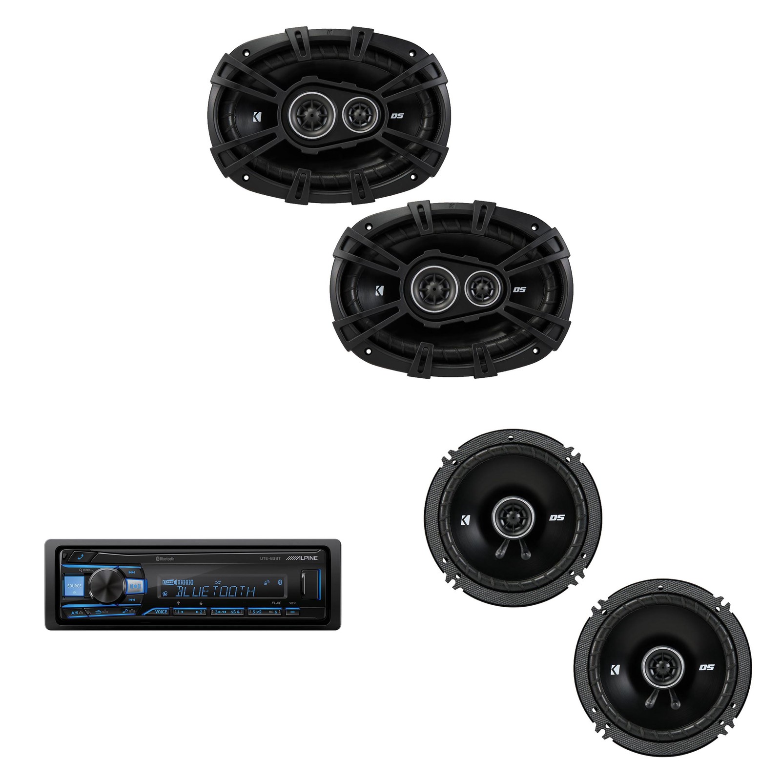 Alpine UTE-63BT Bluetooth Receiver & Kicker DSC 6.5″, 6×9″ Speakers