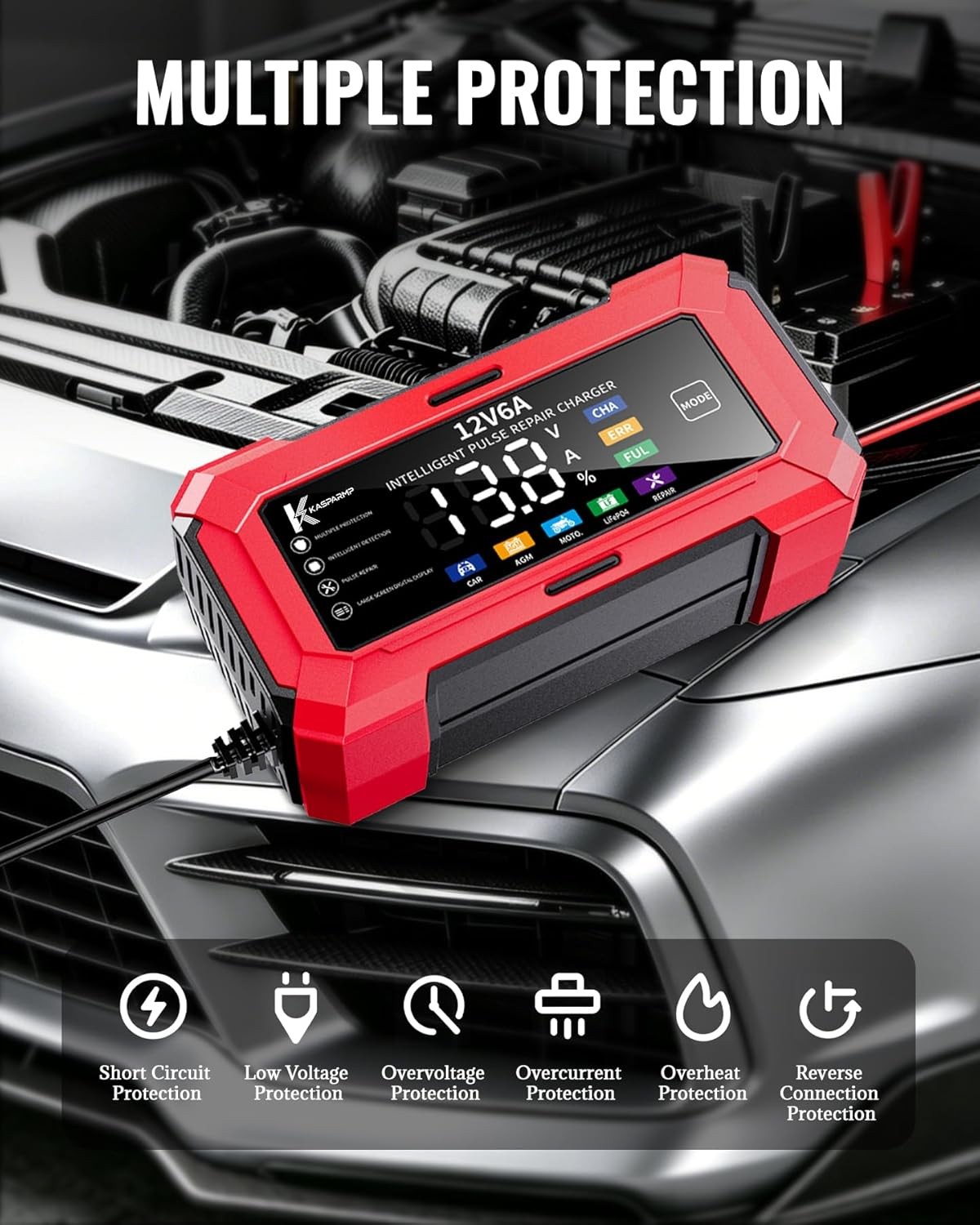 Car Battery Charger and Automatic Trickle Charger Battery Maintainer with Intell
