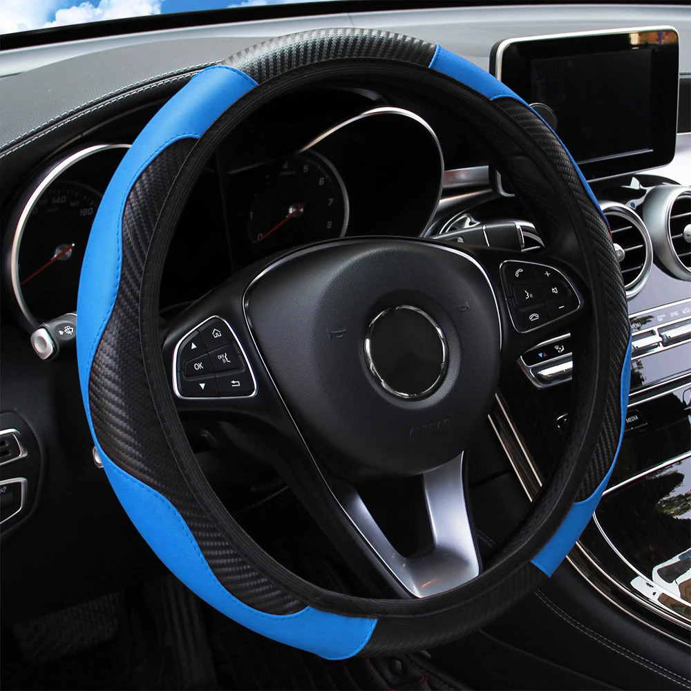PU Carbon Fiber Leather Car Steering Wheel Cover without Inner Ring Suitable for