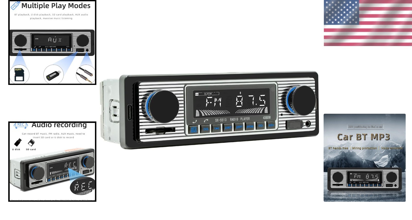 Advanced Retro Car Radio with Bluetooth – Hands-Free, Remote Control Features
