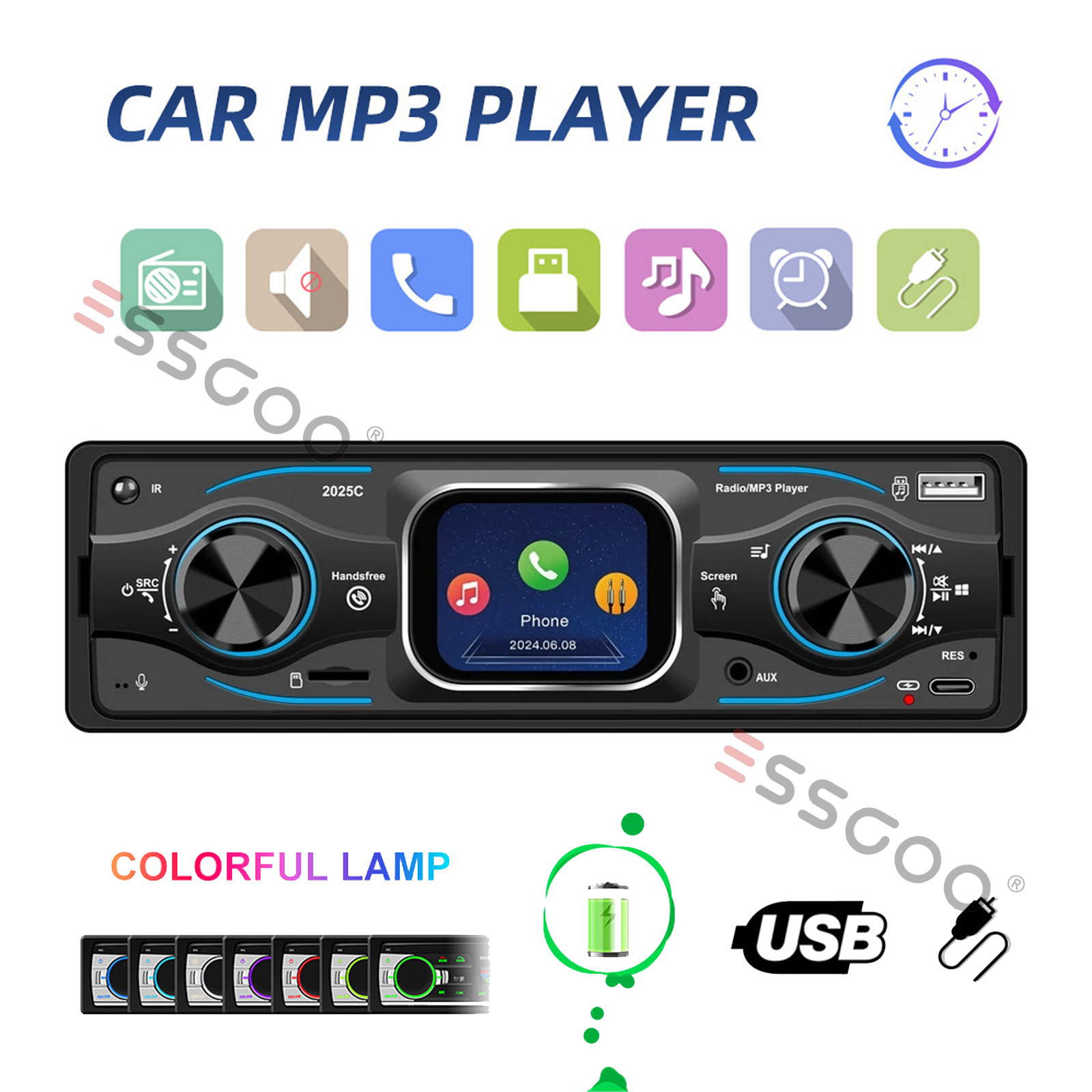 Single 1 DIN Car Stereo Radio Touch Screen Bluetooth Dual USB FM TF MP3 Player