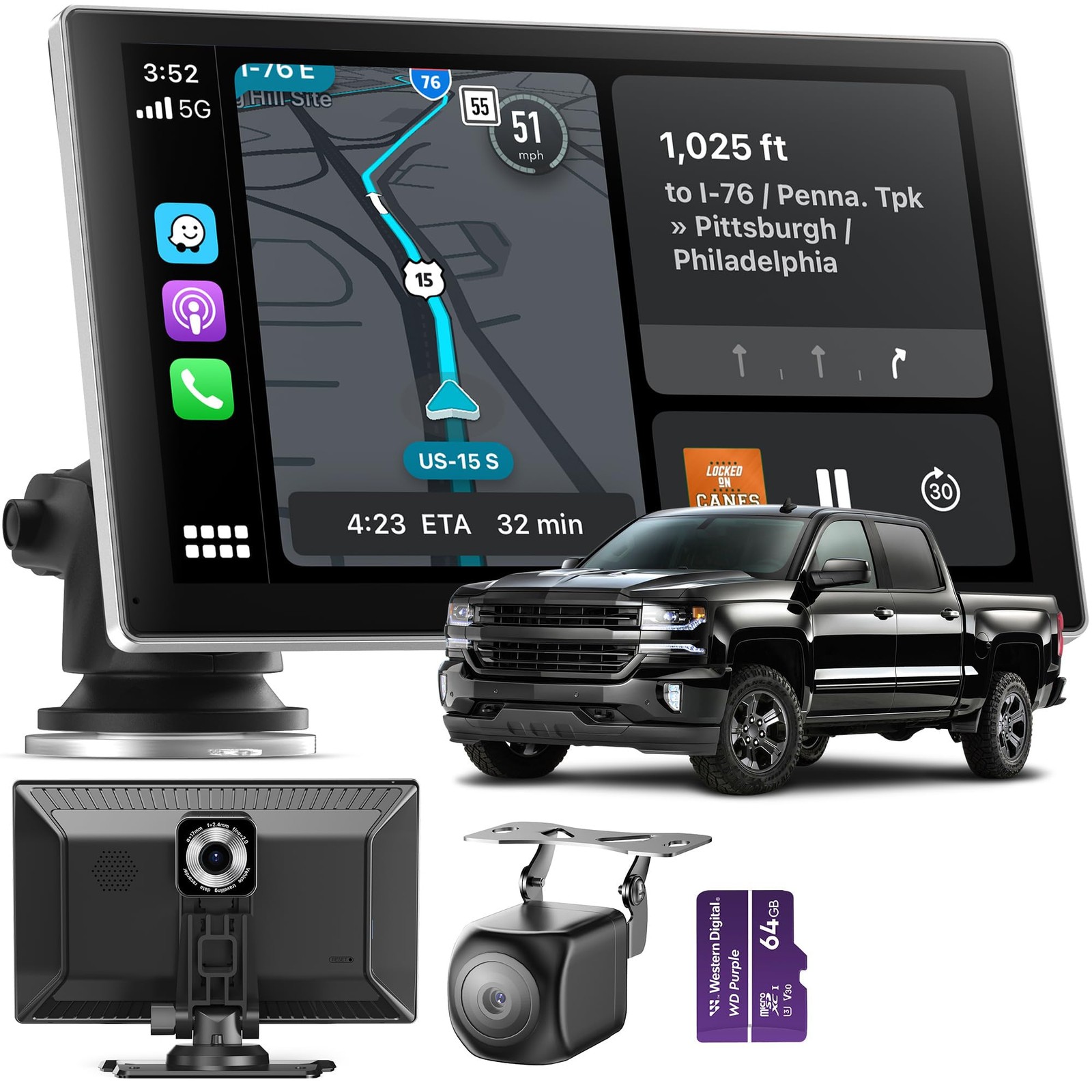 Portable CarPlay Screen for Car, 9” Wireless Apple CarPlay & Android Auto Sc…