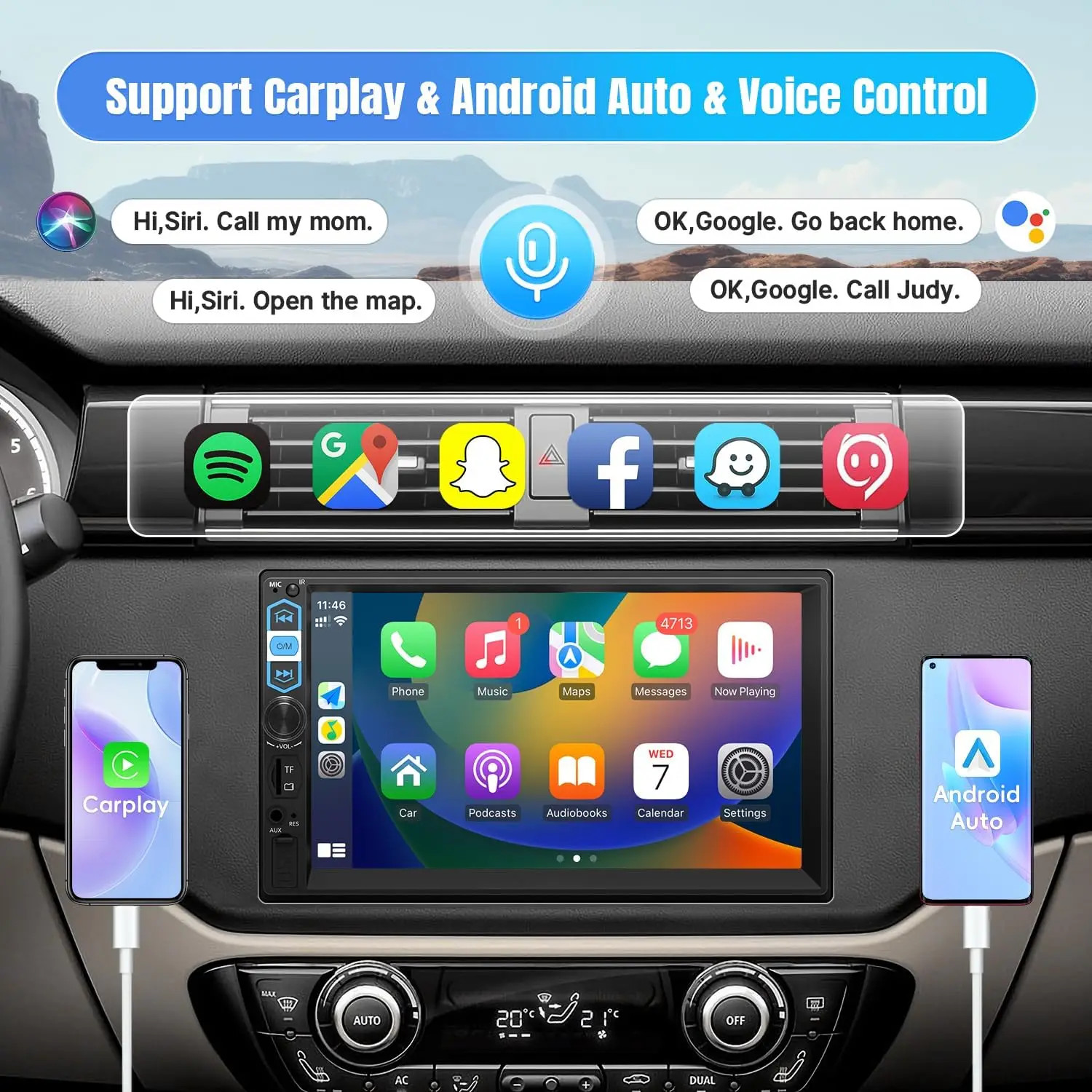 7″ Double 2 DIN Car MP5 Player Bluetooth Touch Screen Stereo Radio With Camera@