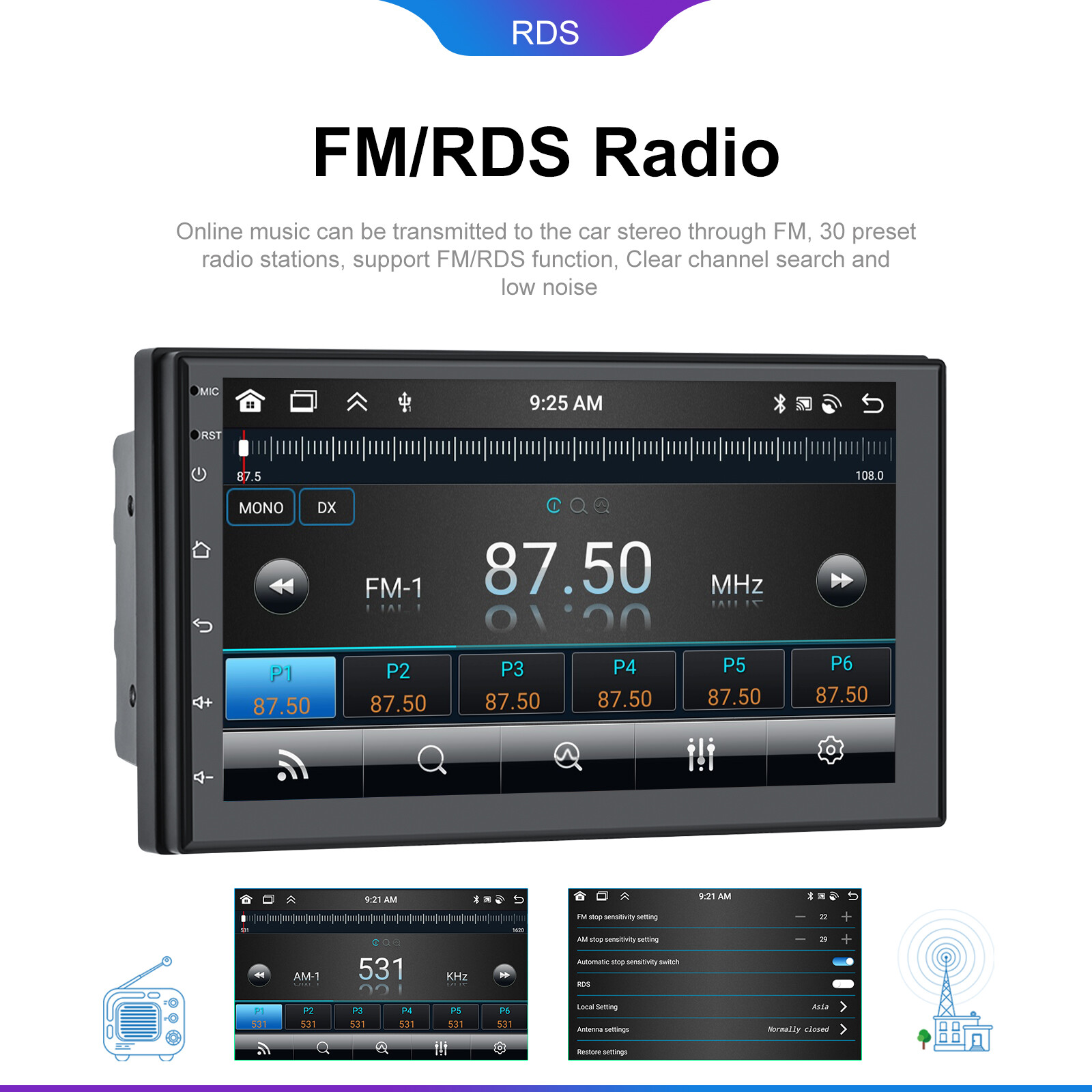 7″ Android 13 Carplay Double 2 Din Car Stereo Radio 4G+64G 8 Core GPS DSP Camera