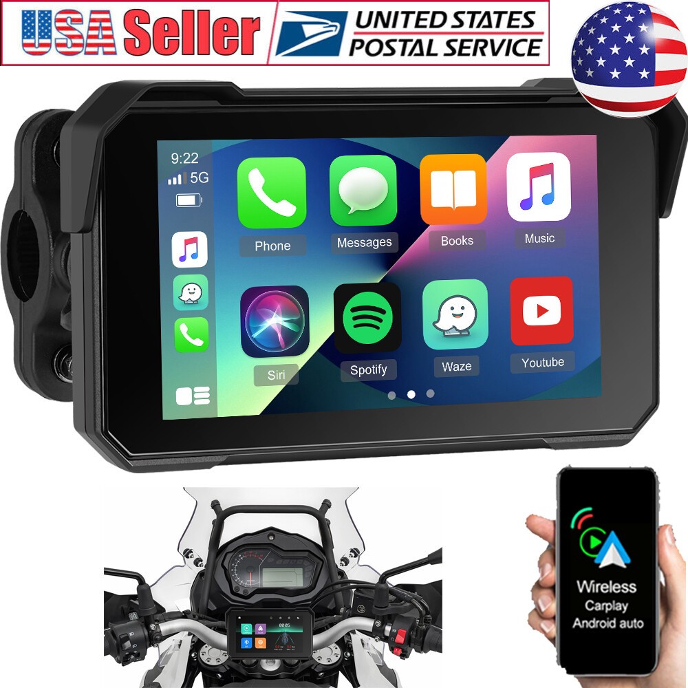5″ Waterproof Motorcycle Navigator Portable Wireless CarPlay Android Auto Screen